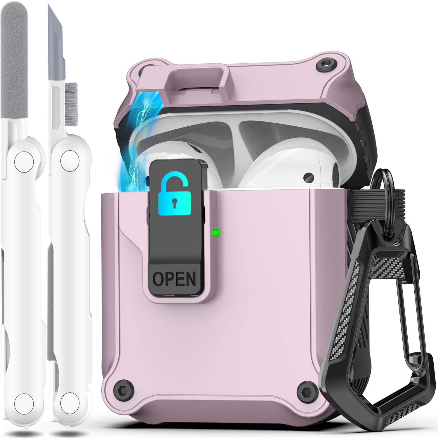 R-fun Compatible with AirPods 2nd Generation 2019,1st Gen 2016 Charging Case Cover, Full Drop Protection Auto Pop-Up Lid Compatible with Airpods Case