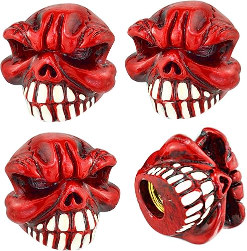 Arenbel Juego de 4 tapas de vástago de válvula de calavera para automóviles, SUV, bicicleta, camiones, motocicletas, atractivos accesorios para
