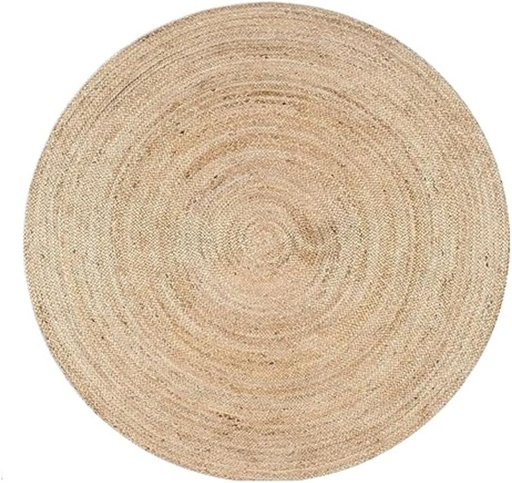 Handwoven Jute Area Rug 6 feet Round Natural Yarn Rustic Vintage Beige Braided Reversible Rug Eco Friendly Rugs for Bedroom Kitc