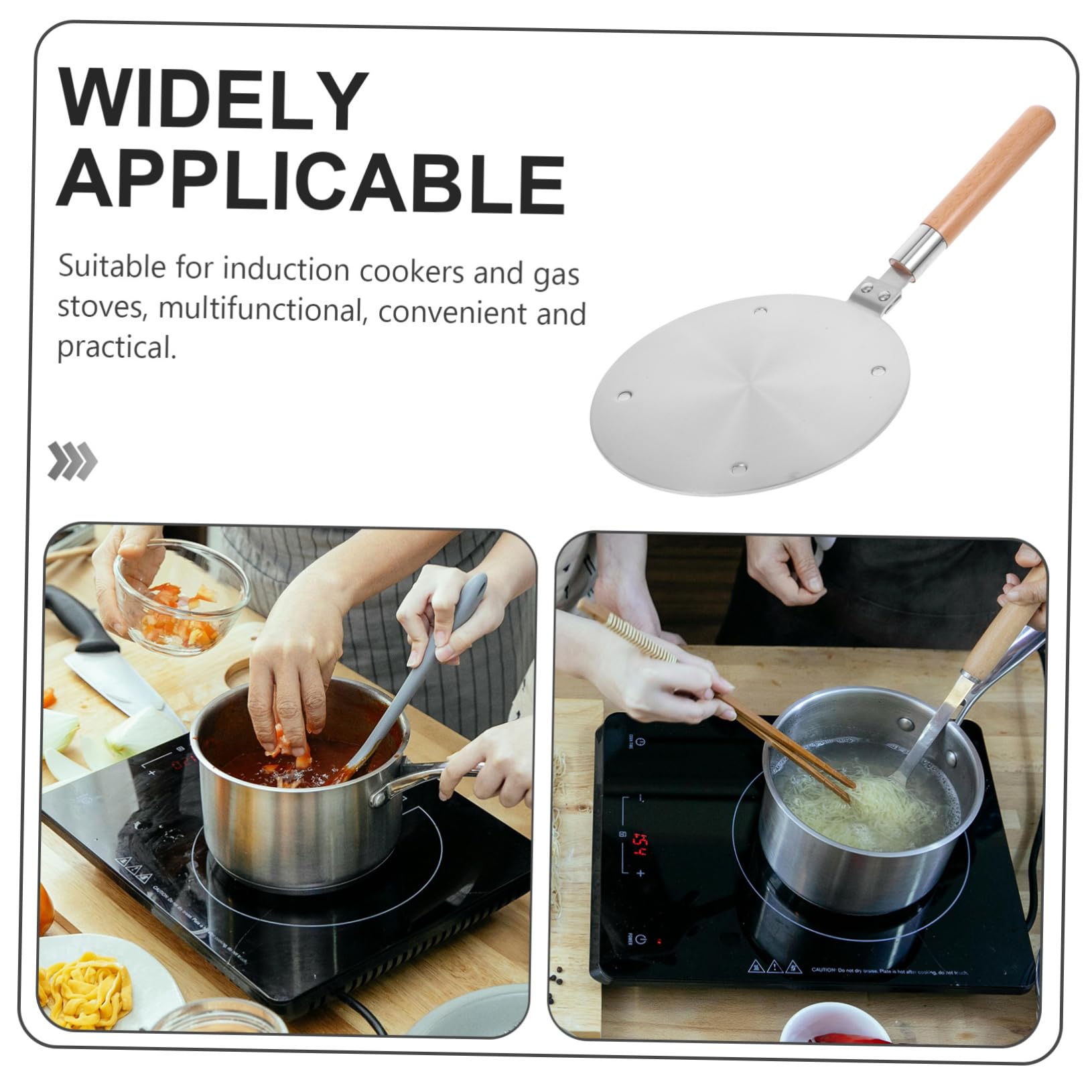 Mikinona Placa Difusora de Calor para Cocina de Inducción, Acero Inoxidable, Distribuye el Calor de Forma Uniforme y Protege Sartenes, Uso en Cocina | Cocina de Inducción y Gas, Mejora la Cocción, Adaptador para Usar Ollas y Sartenes en Distintos Fogones