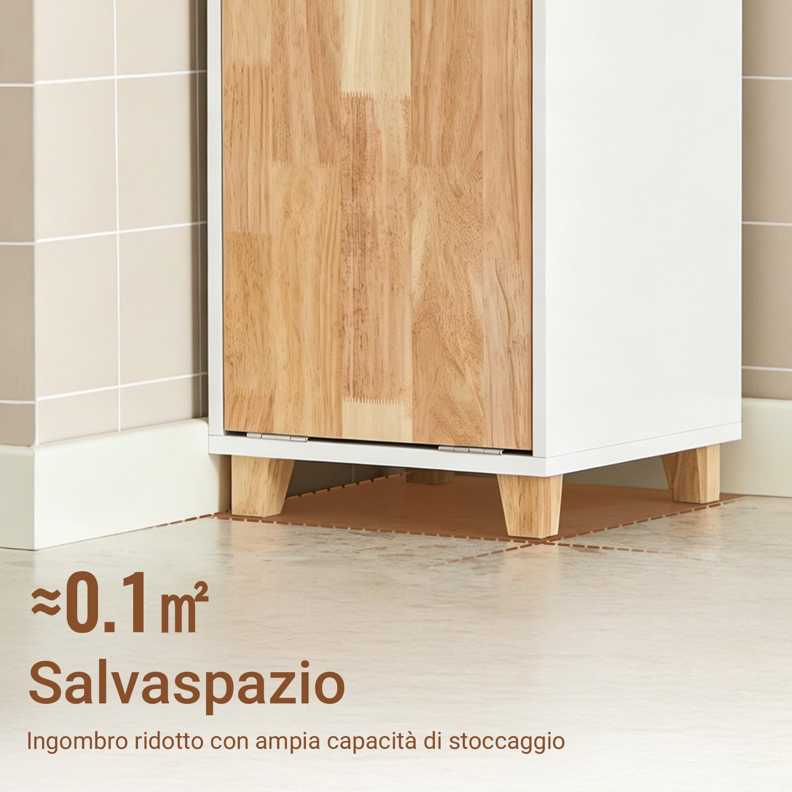 SoBuy Mobile Bagno - Mobiletto Bagno Salvaspazio con Cesto Portabiancheria Pieghevole, Mobile Alto e Stretto in Legno Resistente all’Umidità, Bianco, 31x170x32 cm, BZR74-W