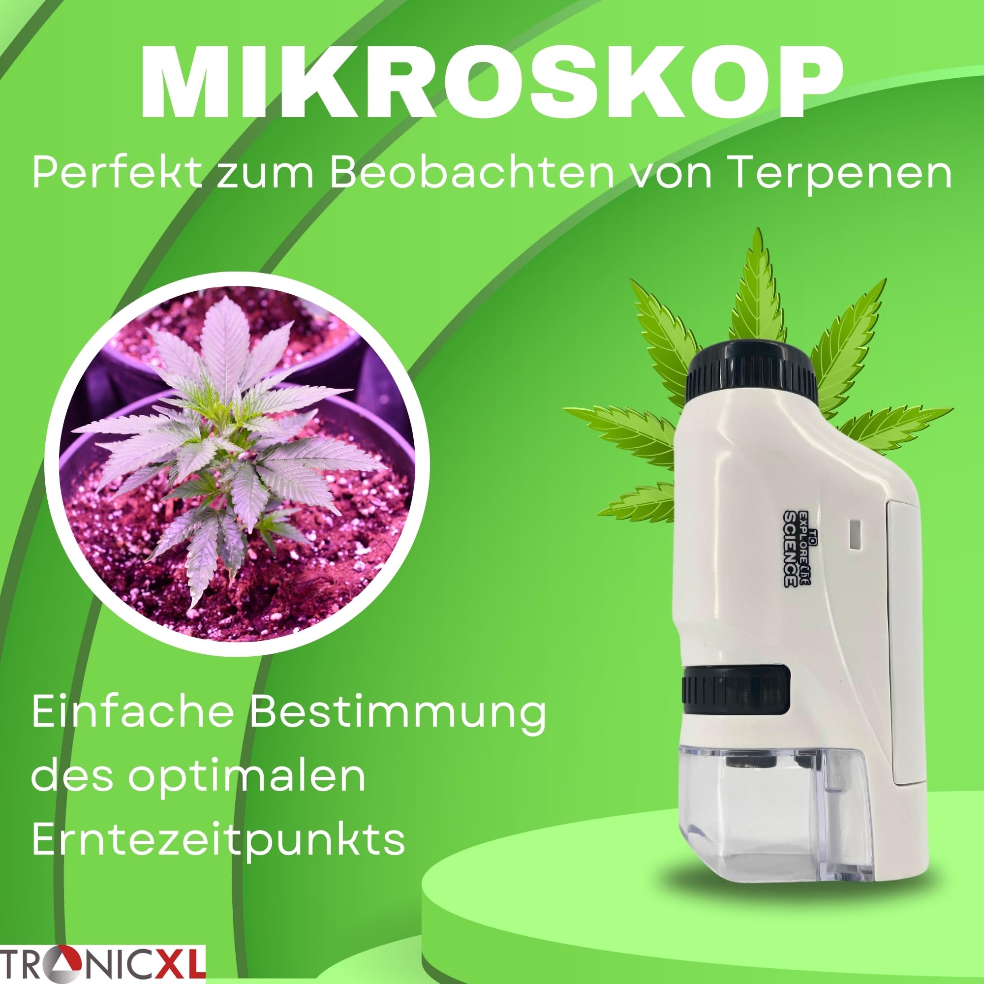 TronicXL Microscopio de bolsillo Grow 60x - 120x Lupa Microscopio para Tricomas Cosecha Accesorios para Growbox Grower Cosecha Ayudante Examen Medidor Plagas Setas