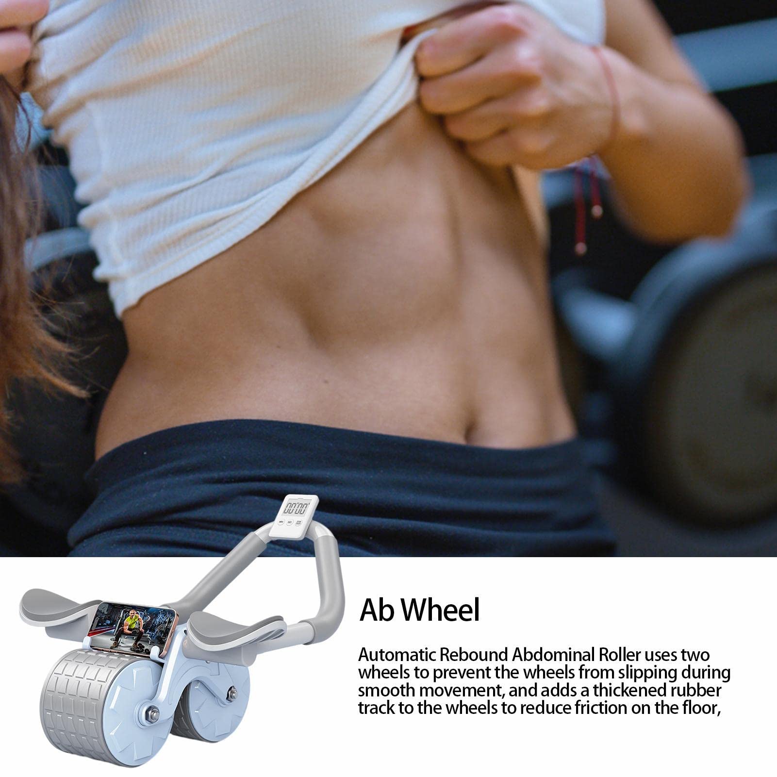 Rodillo abdominal con rebote automático, rueda abdominal para ejercitar los abdominales | Rodillo abdominal con rodillera, entrenamiento de fuerza central, equipo de fitness para ejercitar los
