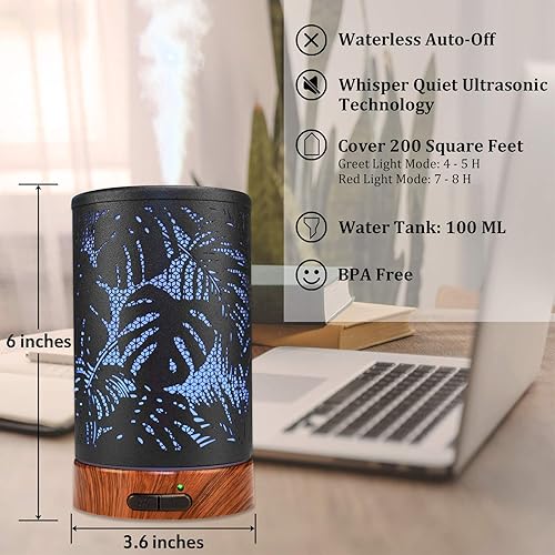 Miniatura 3 de Casido Difusor de aceite esencial de metal para aromaterapia, 3.4 fl oz, difusor ultrasónico de niebla fría con protección de apagado automático sin