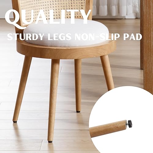 Miniatura 5 de Juego de 2 sillas de comedor modernas de ratán de madera natural, sillas de comedor tapizadas de lino beige, sillas de comedor de caña de campo