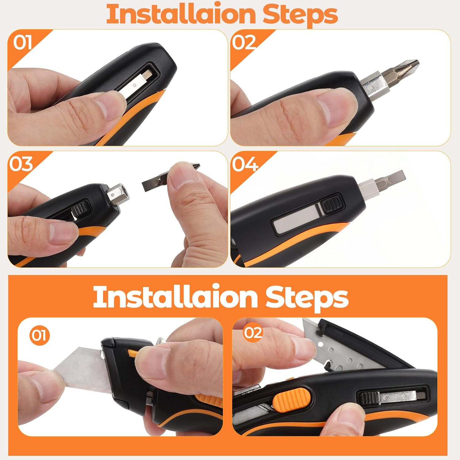 Lizeonz 4PCS Premium Multi-Function Utility Knife, Retractable Metal Heavy Duty Box Cutter, Lightweight Handle with Quick-Change Blade Holder, Built-in Screwdriver and Blade Storage (with 3 Blades)