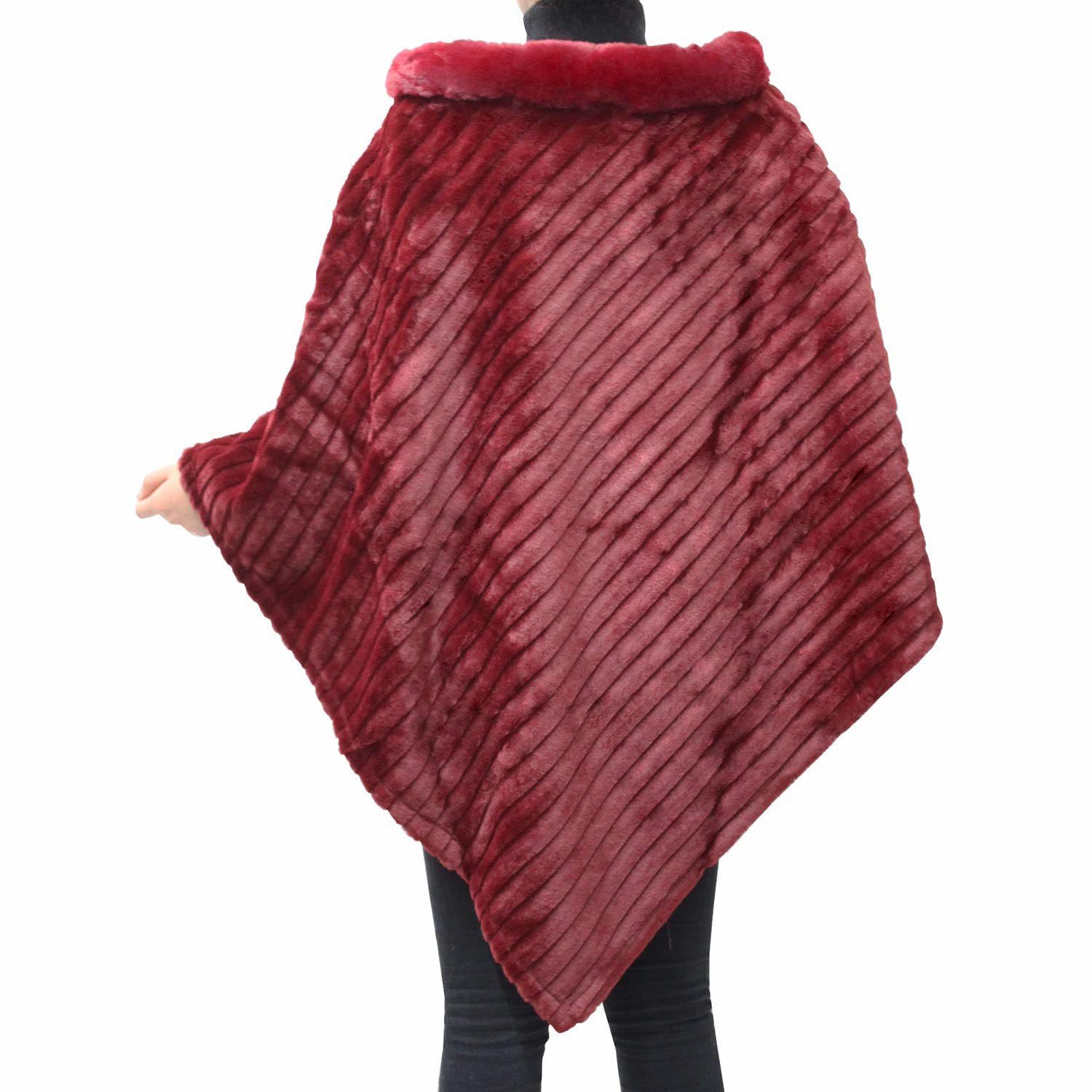 Glamexx24 Poncho d'hiver élégant pour femme avec col rond, cape épaisse en fourrure tricotée chaude