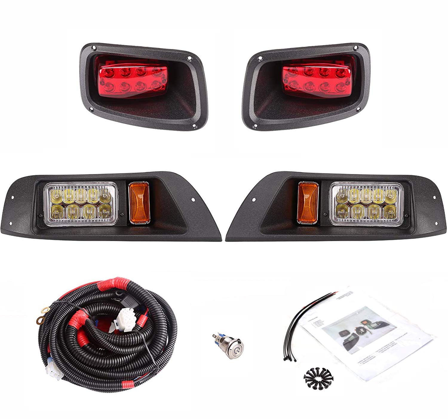 World 9.99 Premium Golf Cart Led Light Kit for EZGO TXT Golf Cart Headlight Taillight 1996-2015 Without Deluxe Light Upgrade Kit