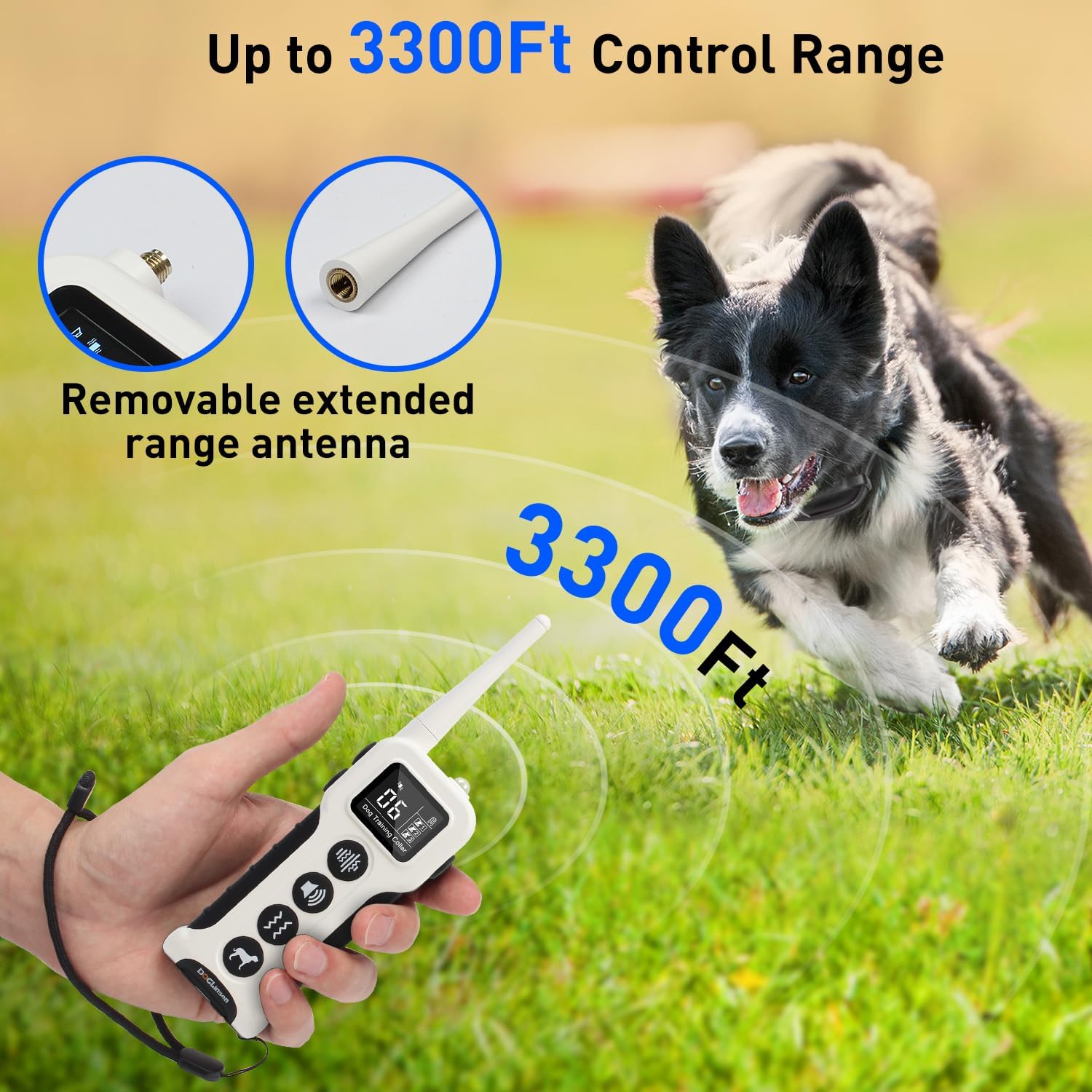 Vibrating Dog Collar - Vibration Collar for Dogs Training, No Shock Dog Training Collar with Remote Upgraded 3300ft Range, 9 Style Tones and Vibration Collar, White