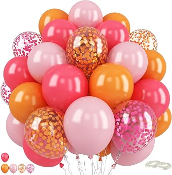 Pink and Orange Balloons,60 Pcs 12 Inches Orange Pink Rose Red Balloons Confetti Champagne Gold Confetti Balloon for Kids Party,Wedding Decorations Supplies