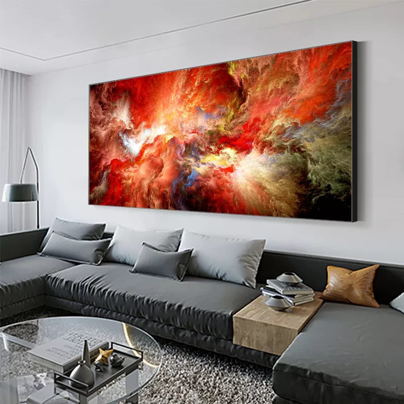 FZSWD Canvas Modern Art Red Abstract Fire Cloud Independe Wall Picture for Living RoomPoster and Print