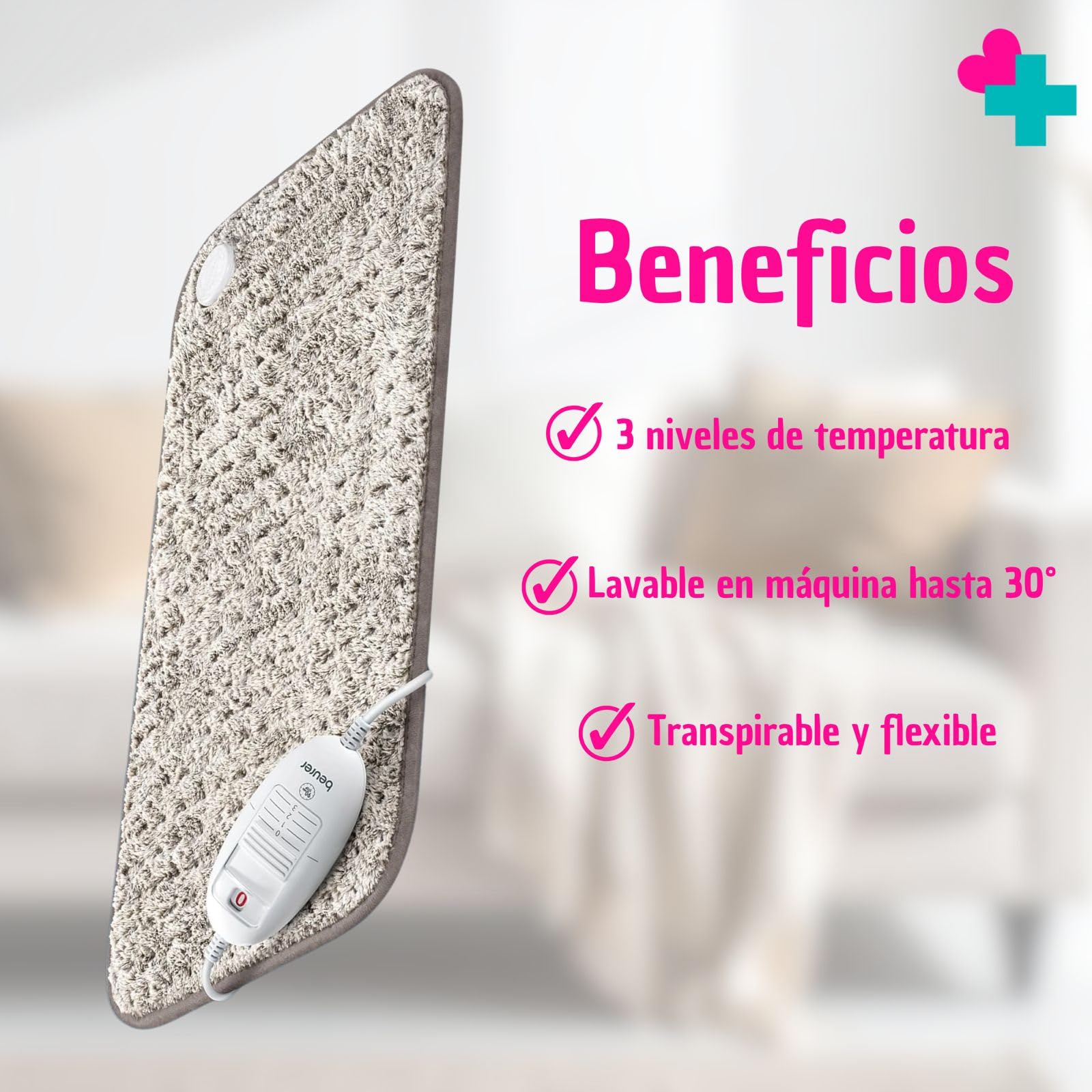 Manta Eléctrica Terapéutica 60x30 cm | Almohadilla Térmica con Apagado Automático | Calor para Espalda, Cuello y Lumbar | Cojín Eléctrico Suave y Lavable | Alivio Muscular