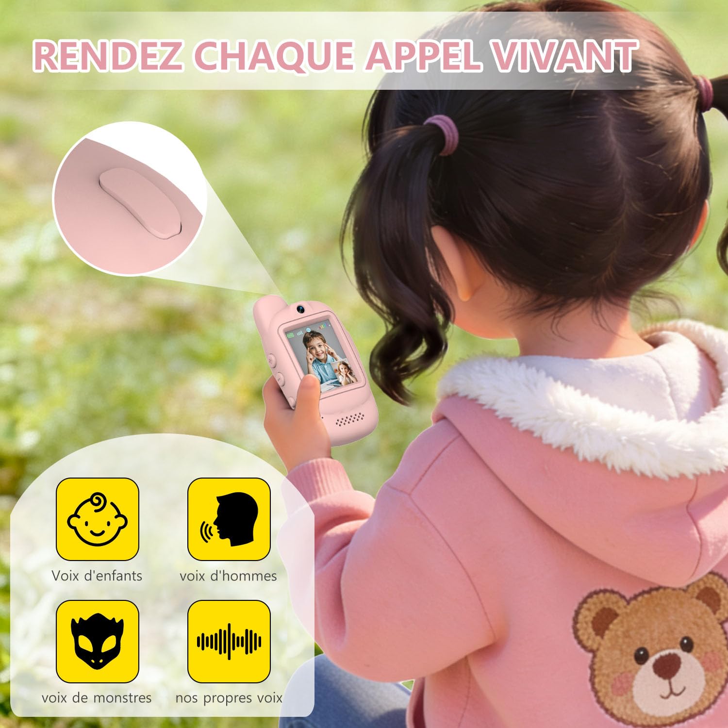 Talkies-walkies vidéo enfants, 2 packs de talkies walkies rechargeables à écran bidirectionnel, avec conversion vocale et fonction Écran D'affichage, adaptés aux garçons et filles de 3 à 12 ans
