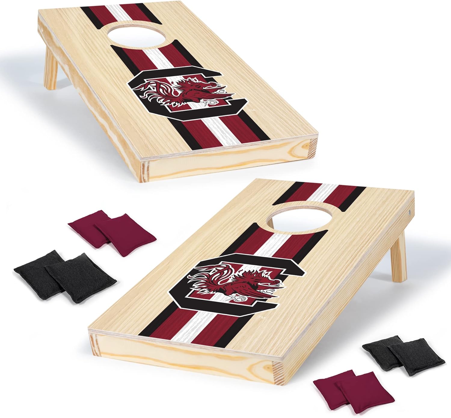 Wild Sports College Portable Size 1' x 2' Solid Wood Cornhole Set with Direct Print HD Team Graphics – Travel Size South Carolina Gamecocks
