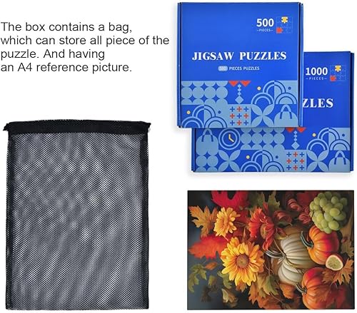 Miniatura 5 de Rompecabezas de calabaza y girasol de otoño, rompecabezas para adultos, 500 piezas, con letras en la parte posterior, divertidos rompecabezas para