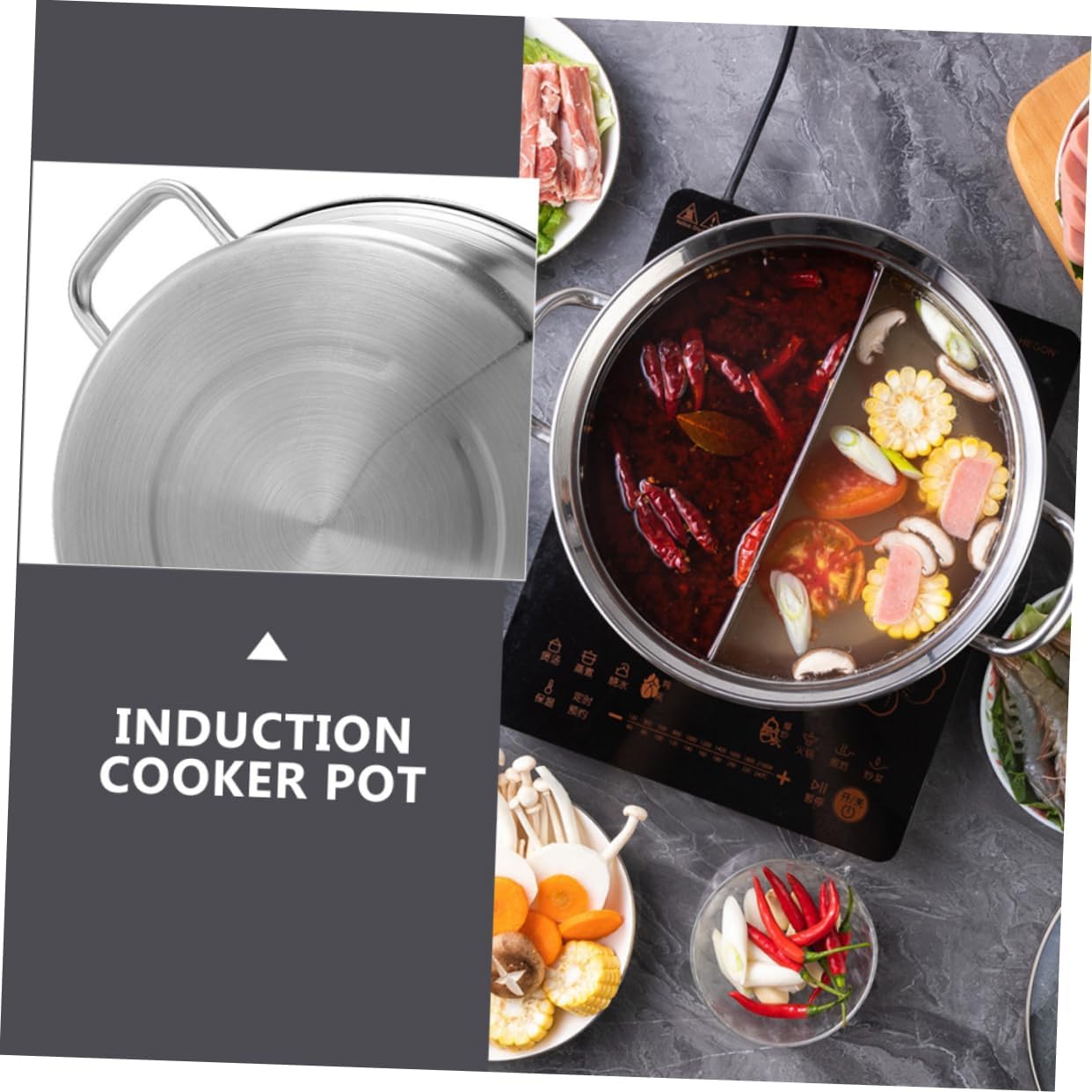 VALICLUD 1Pc Dual Hot Pot for Induction Cookers Home Kitchenware for Gatherings and Parties Housewarming Silver Color
