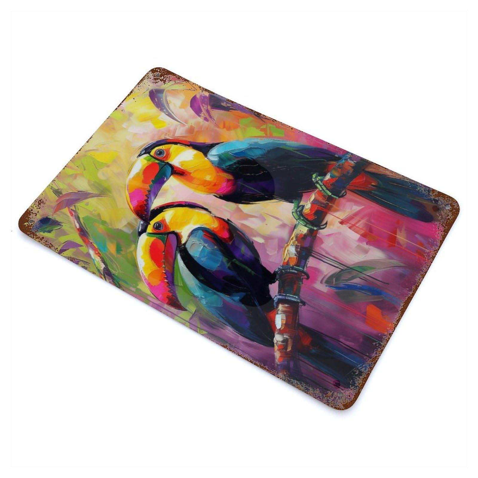 Toucan Couple Painting Retro Metal Sign 11.8"x7.9", Shabby Chic Decor for Garage, Pub Or Kitchen
