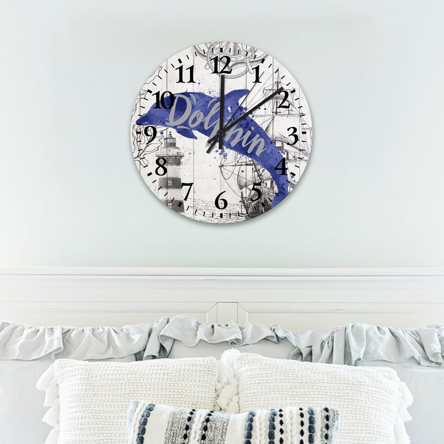 15" Silent Non-Ticking Wall Clocks Nautical Beach Ocean Underwater Whale Wooden Wall Decor for Classroom Turtle Sea Life Seaturtle Seahorse Frameless Round Wooden Wall Clock Vintage for Gym Washroom