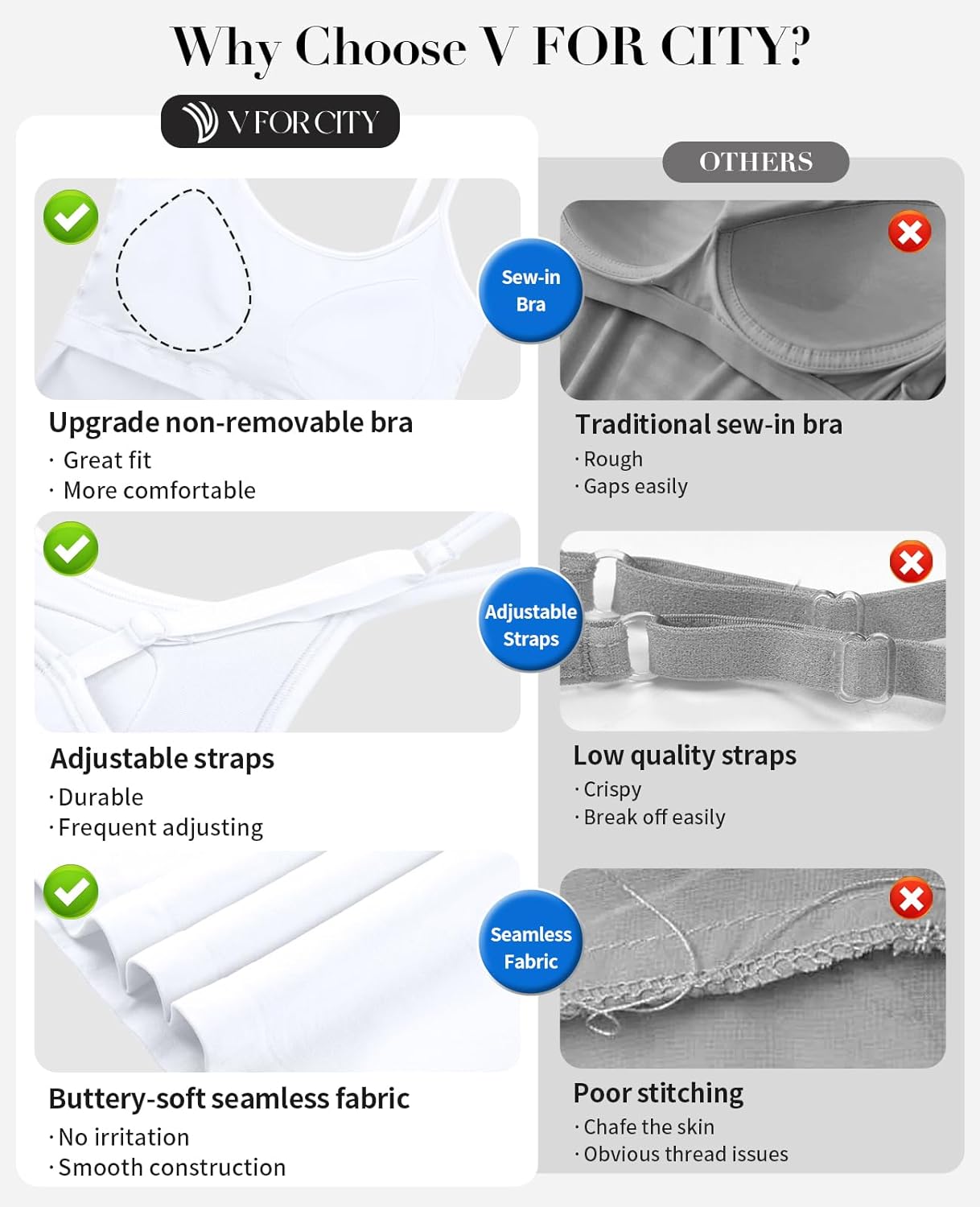 V FOR CITY Women Built in Bra Camisole Tops Adjustable Spaghetti Strap Tank Top Padded Cami Shirts - Image 4