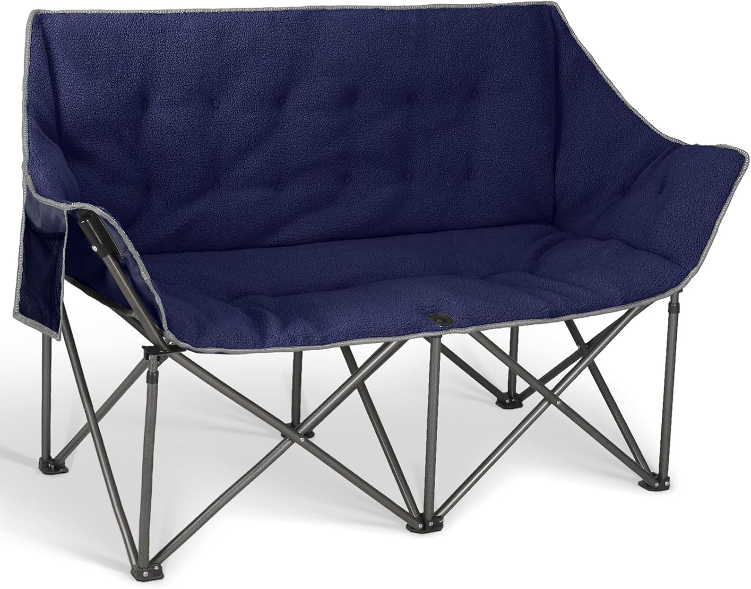 Double Camping Chairs-Padded Loveseat Camp Couch for 2 Person,Heavy Duty Sofa Folding Lawn Chair with Cushion for Backyard,Sports,Patio and Home Use,Deep Blue
