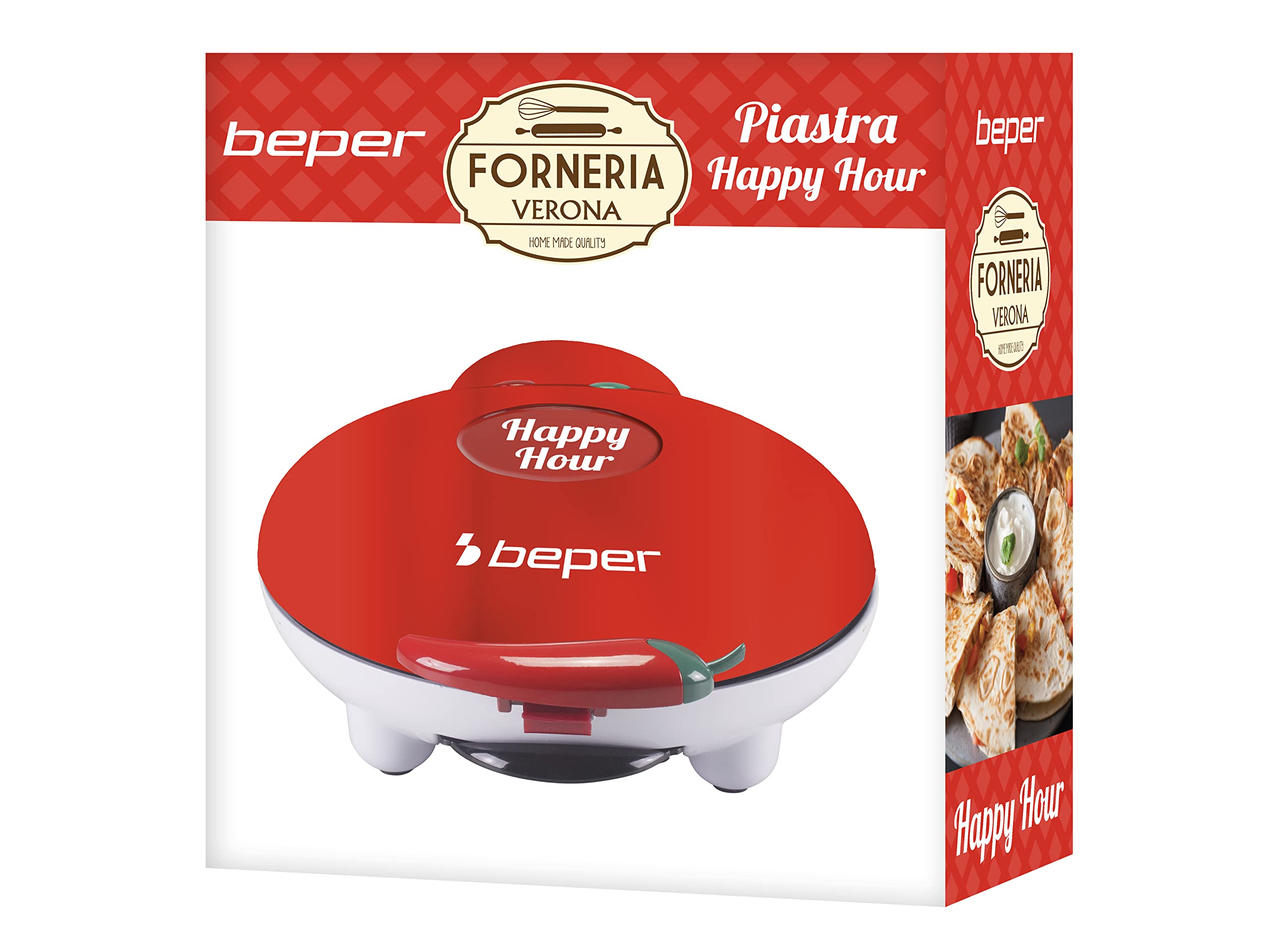 BEPER P101CUD600 Appareil à apéritif Happy Hour - Prépare des quesadillas, des panzerotti, des boulettes sucrées et salées en quelques minutes, Rouge