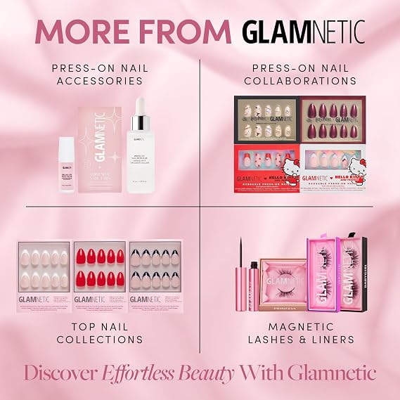 Glamnetic Press On Nails - First Kiss | Short Almond Neutral Pink Fake Nails with a Glaze Finish | 15 Sizes - 30 Nail Kit with Glue