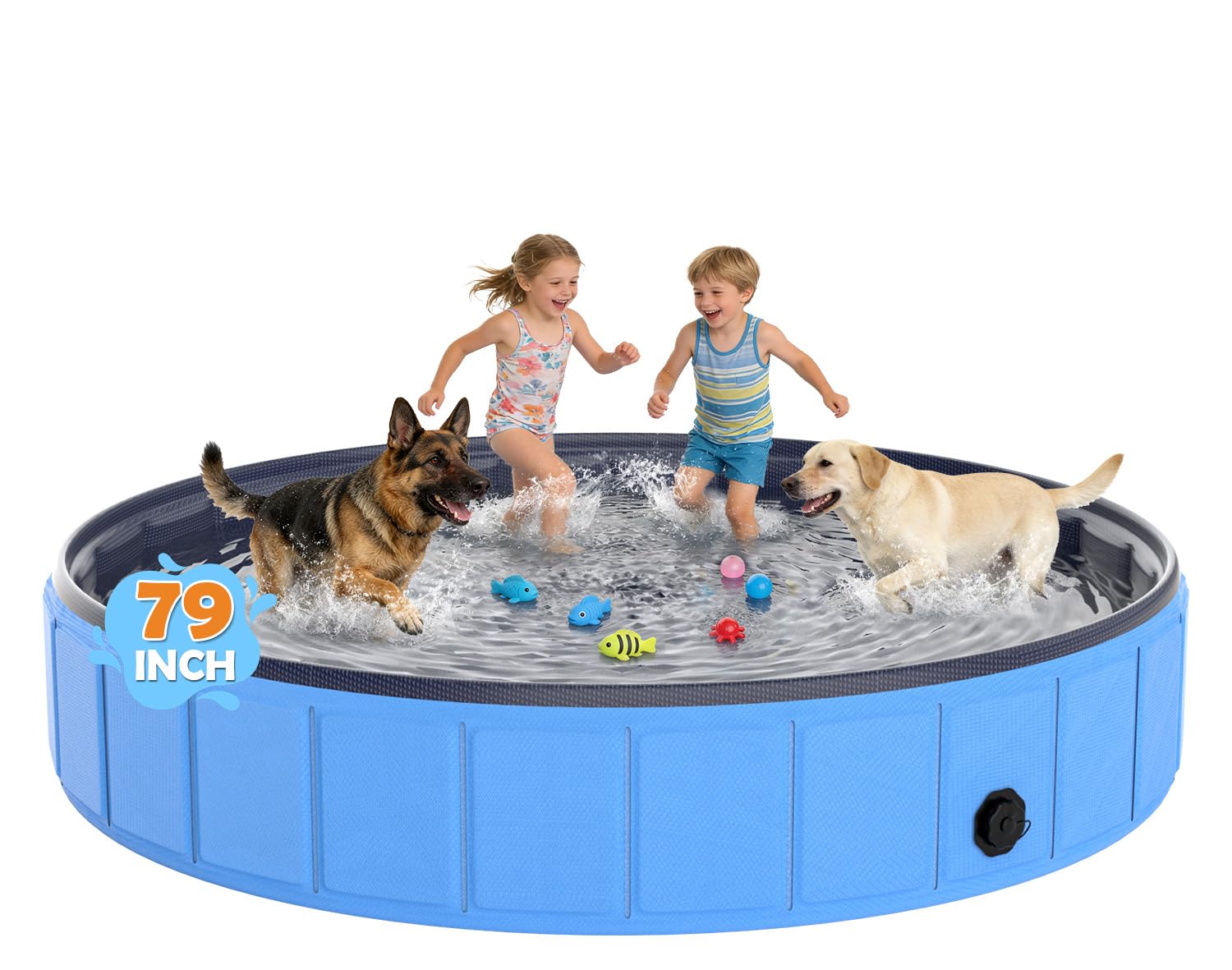 EPN Hundepool mit Sonnendach – Faltbares Hundebad & Kinder-Planschbecken, Tragbarer Klapppool aus PVC mit UV-Schutz für Große Hunde, Katzen (Outdoor-Wasserspaß für Garten & Strand)