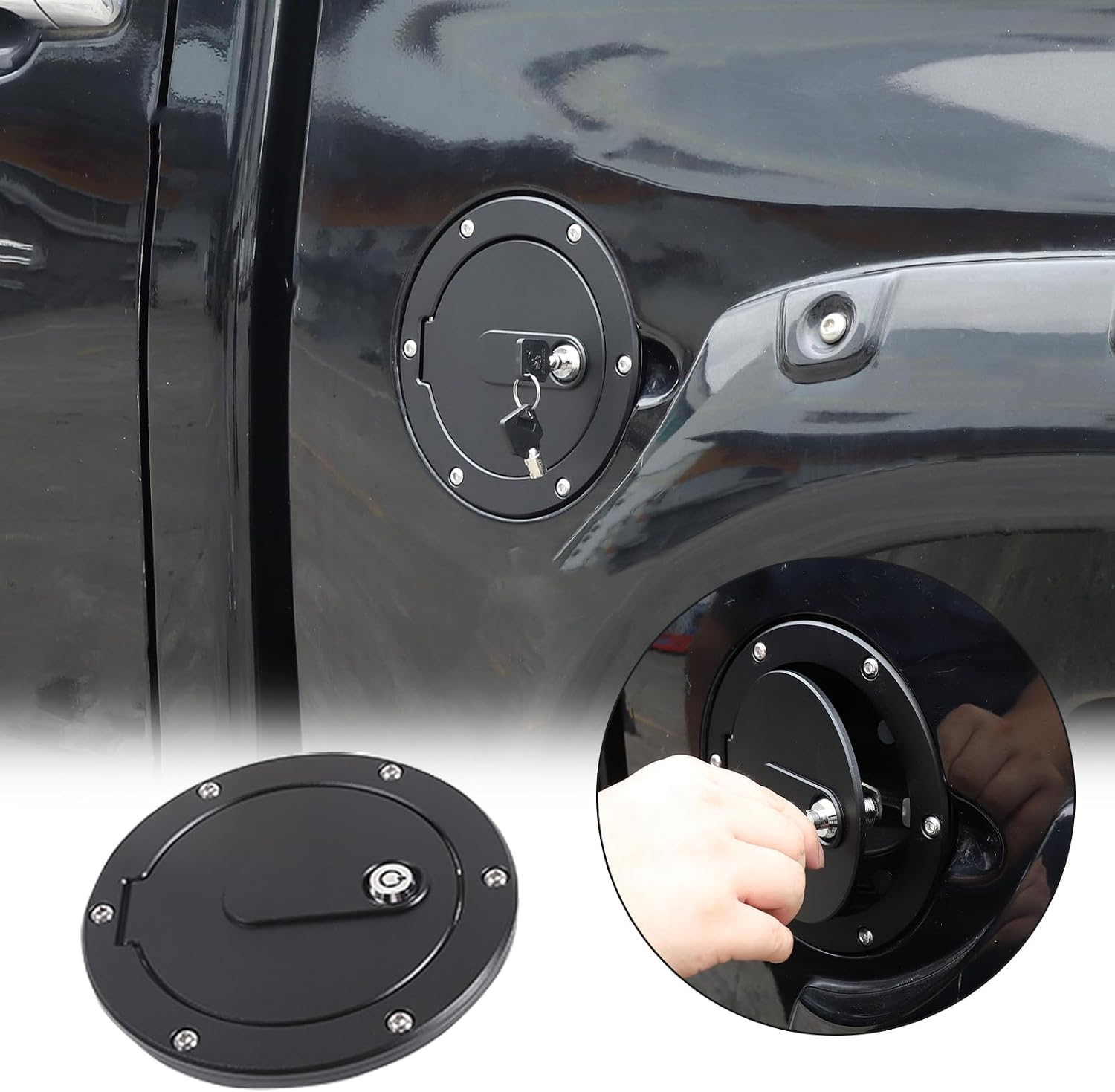 Car Fuel Tank Cap Replacement Anti-theft Lock Cap Compatible with Toyot@ Tundra 2017-2021 Truck Door Locking Gas Tank Door Cap with Lock accessories (style A)
