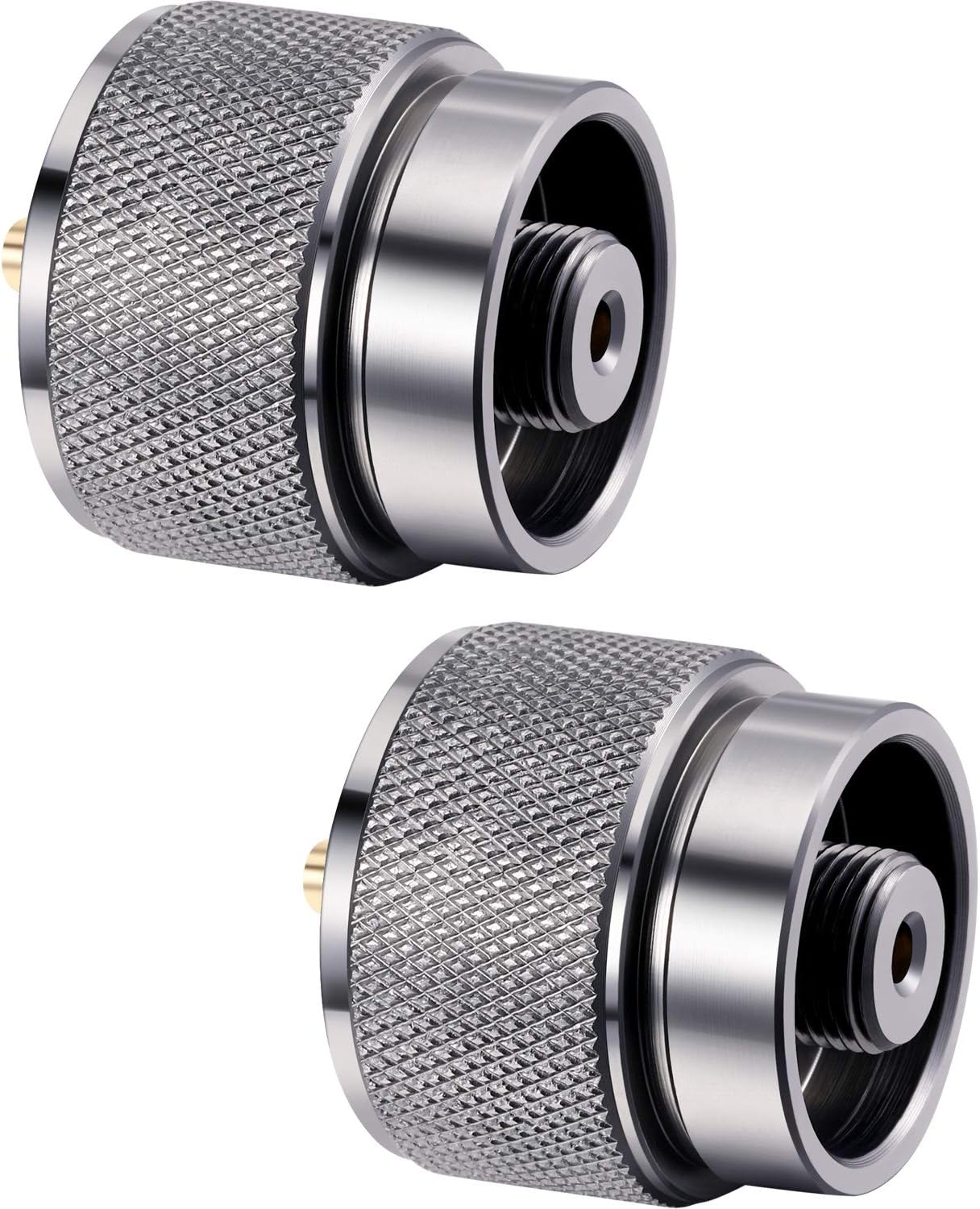 Hotop 2 Pieces Camping Stove Adapter 1 Lb Propane Small Tank Input EN417 Lindal Valve Output Outdoor Cylinder LPG Canister Adapter (Silvery)