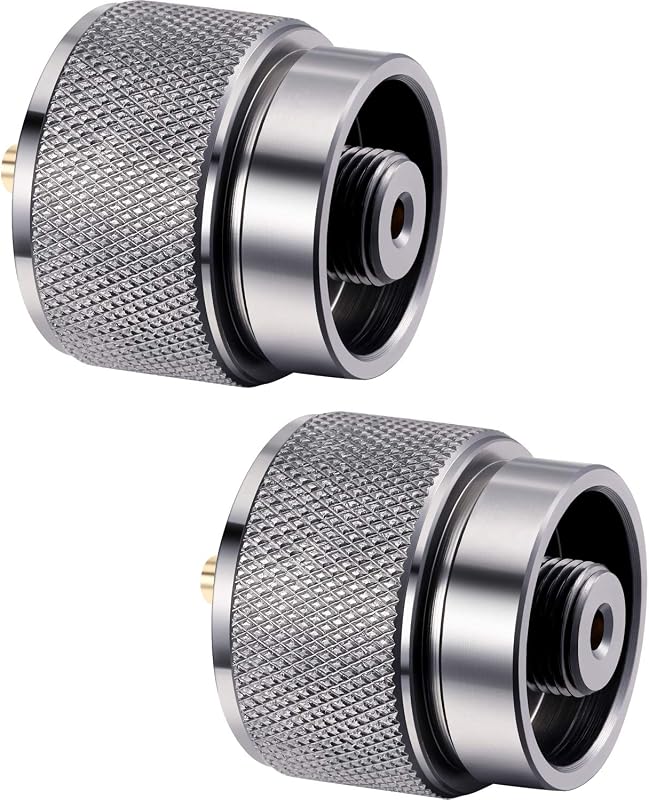 Hotop 2 Pcs Camping Stove Adapter, 1 Lb Propane to EN417 Lindal Valve | Propane to Butane Canister Fit, Isobutane Compatible, Metal Body, Outdoor Backpacking Use