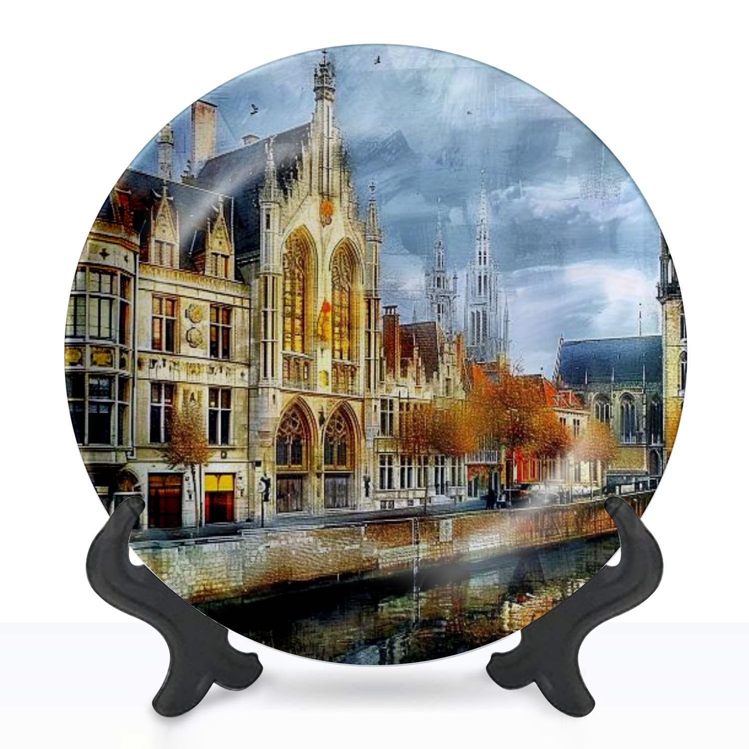 DISAOODANK Decorative Plates Gothic Belgium Artwork Style Wall Decor Ceramic Ornament with Display Stand and Hook Up for Festival, Parties, Wedding 10