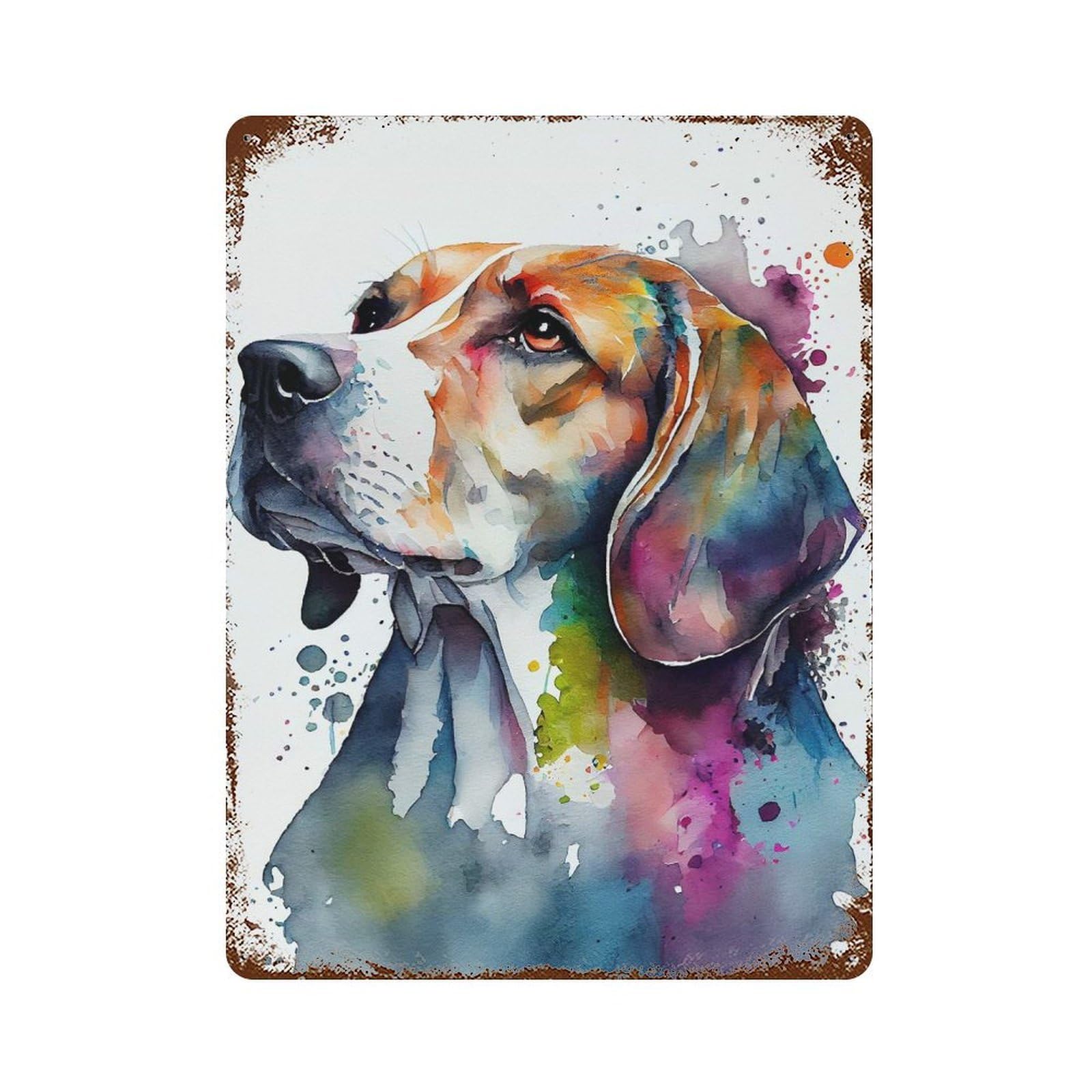 Garage Style Beagle Watercolor Dog Distressed Metal Wall Sign 15.7"x11.8", Vintage Wall Decor for Bar And Workshop