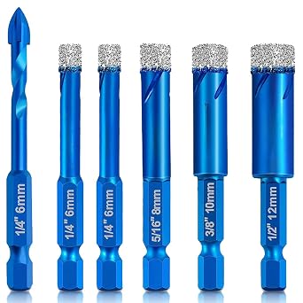 6-Piece Tile Drill Bit Set with Hex Shank, Compatible Drill Bits for Tiles