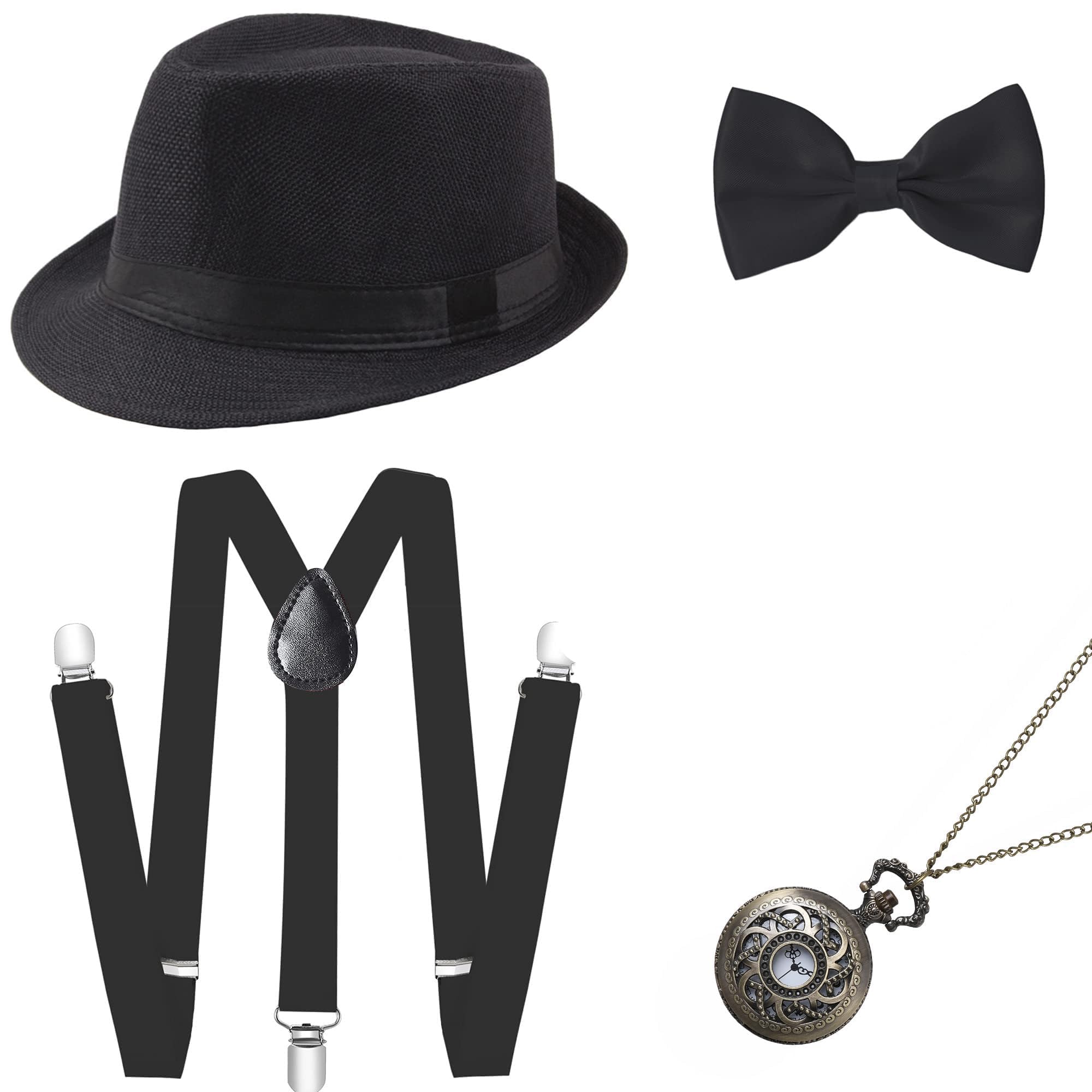 BABEYOND 1920s Mens Gatsby Gangster Accessories Set Panama Hat Suspender Bow Tie