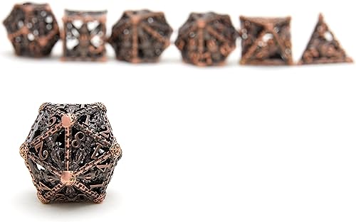 Miniatura 3 de Tbrand Juego de dados de metal, dados de metal de calavera poliédricos huecos adecuados para juegos de rol de Calabozos y Dragones, cobre rojo