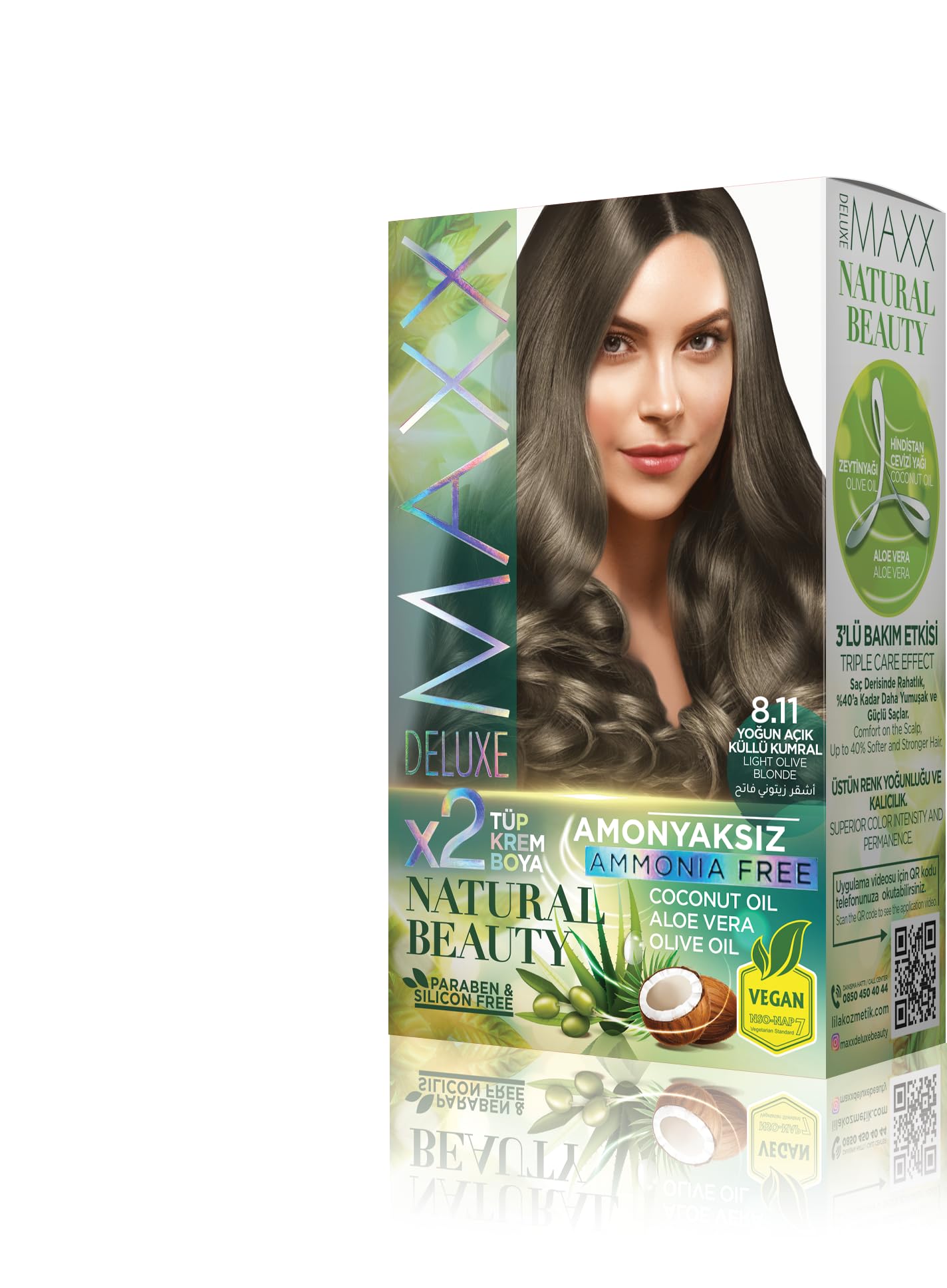 Maxx Deluxe Natural Beauty Amonyaksız Set Saç Boyası 8.11 Yoğun Küllü Açık Kumral
