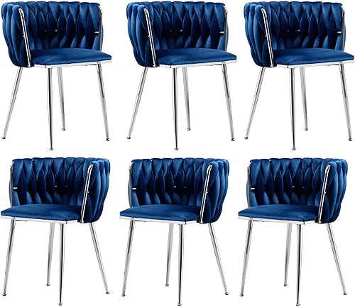 Miniatura 25 de Juego de 2 sillas de comedor de terciopelo, sillas laterales tapizadas tejidas con patas de metal plateado, Sillas de Comedor 2, sillas decorativas