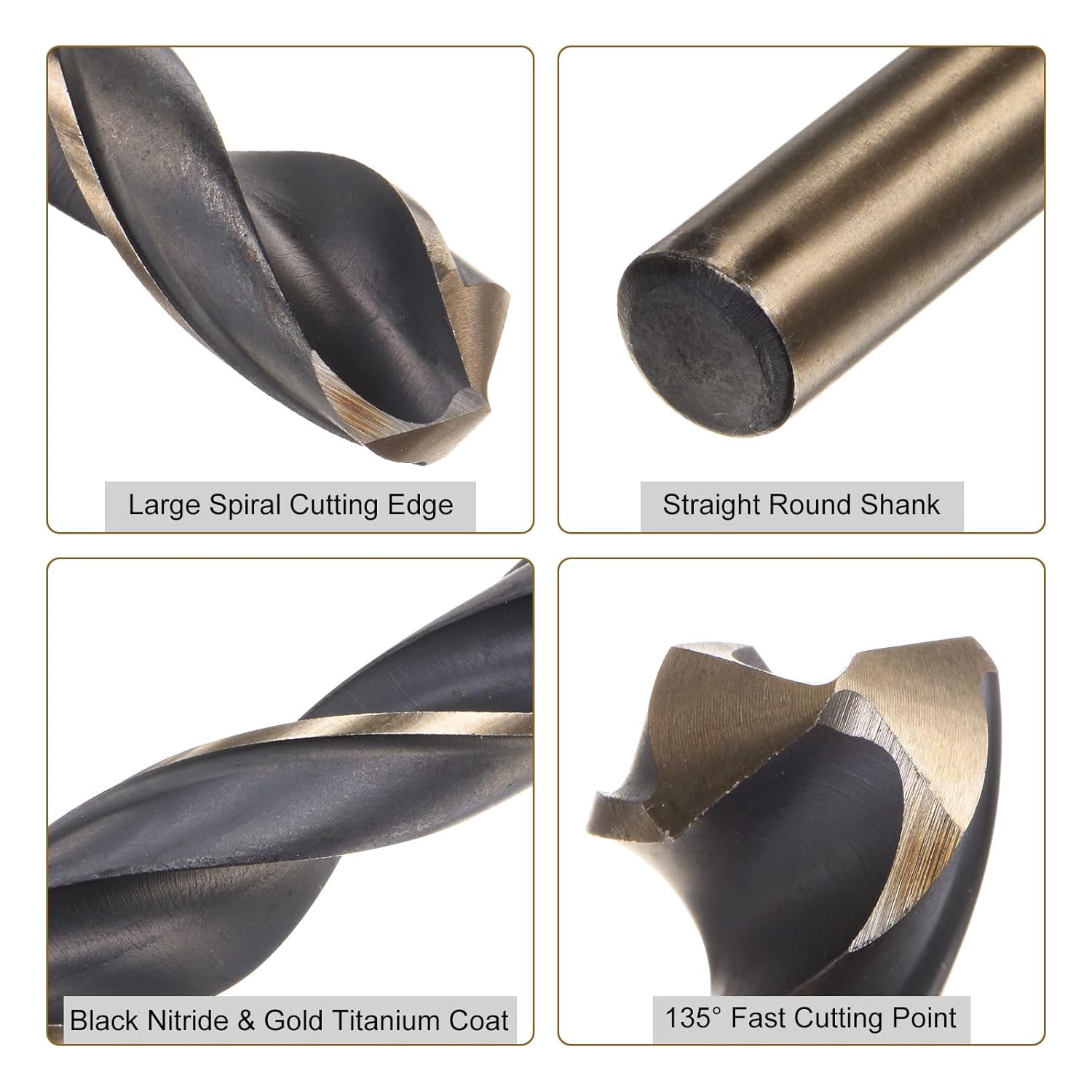 uxcell 6pcs Jobber Drill Bits 12.5mm (0.492") Black Nitride & Gold Titanium Coated M2 High Speed Steel (HSS) Twist Drill Bits for Stainless Steel Aluminum Alloy Metal
