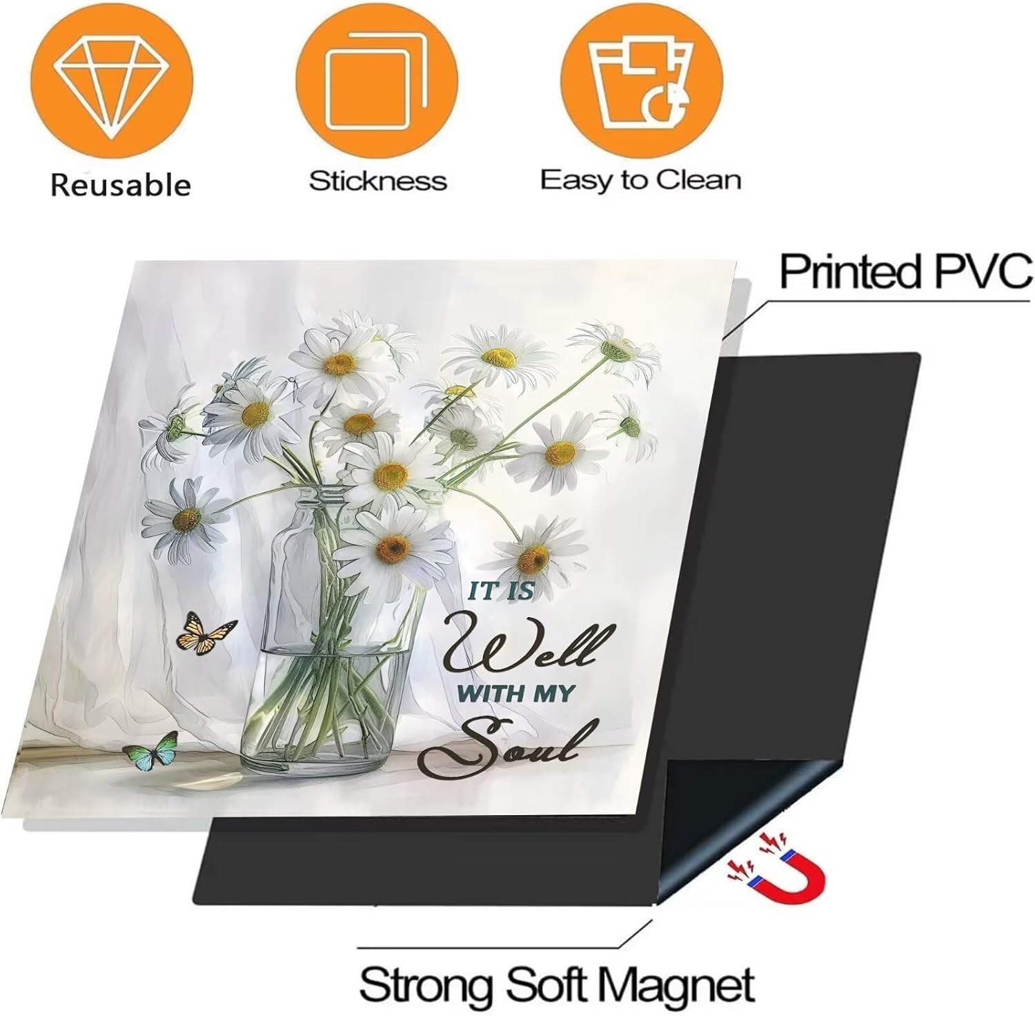 Generic Daisy Flowers Dishwasher Magnet Cover, Butterfly Magnetic Dishwasher Cover, Christian Quotes Magnets Decorative Sticker Refrigerator Home Appliance Panel Sheets for All Season, 23x26 in