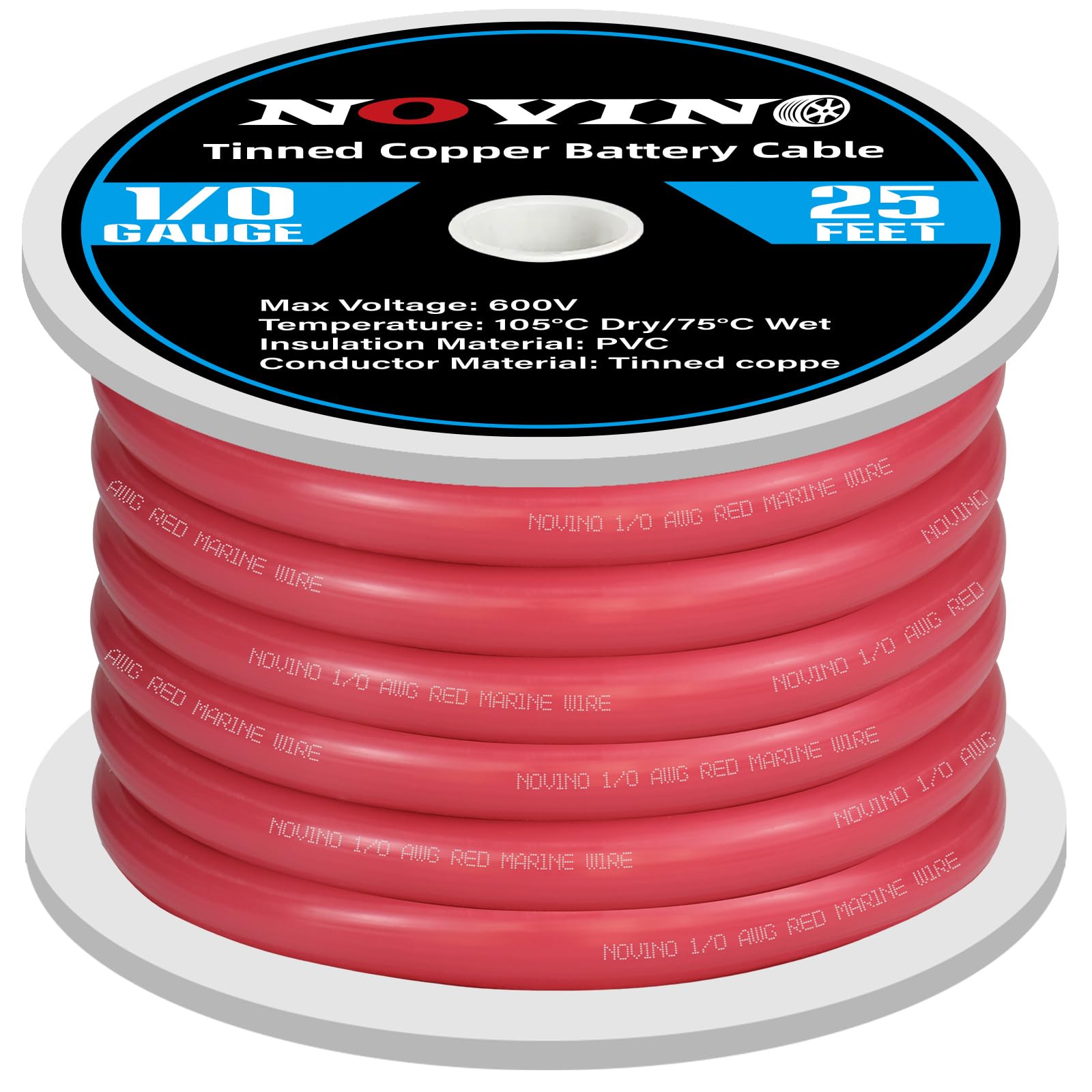 1/0 Gauge Marine Grade Primary Electrical Tinned Copper Battery Cable,600V 1/0 AWG 25ft Marine Battery Cable for Boat RV Camper Trailer Car Truck Motorcycle Kubota Tractor