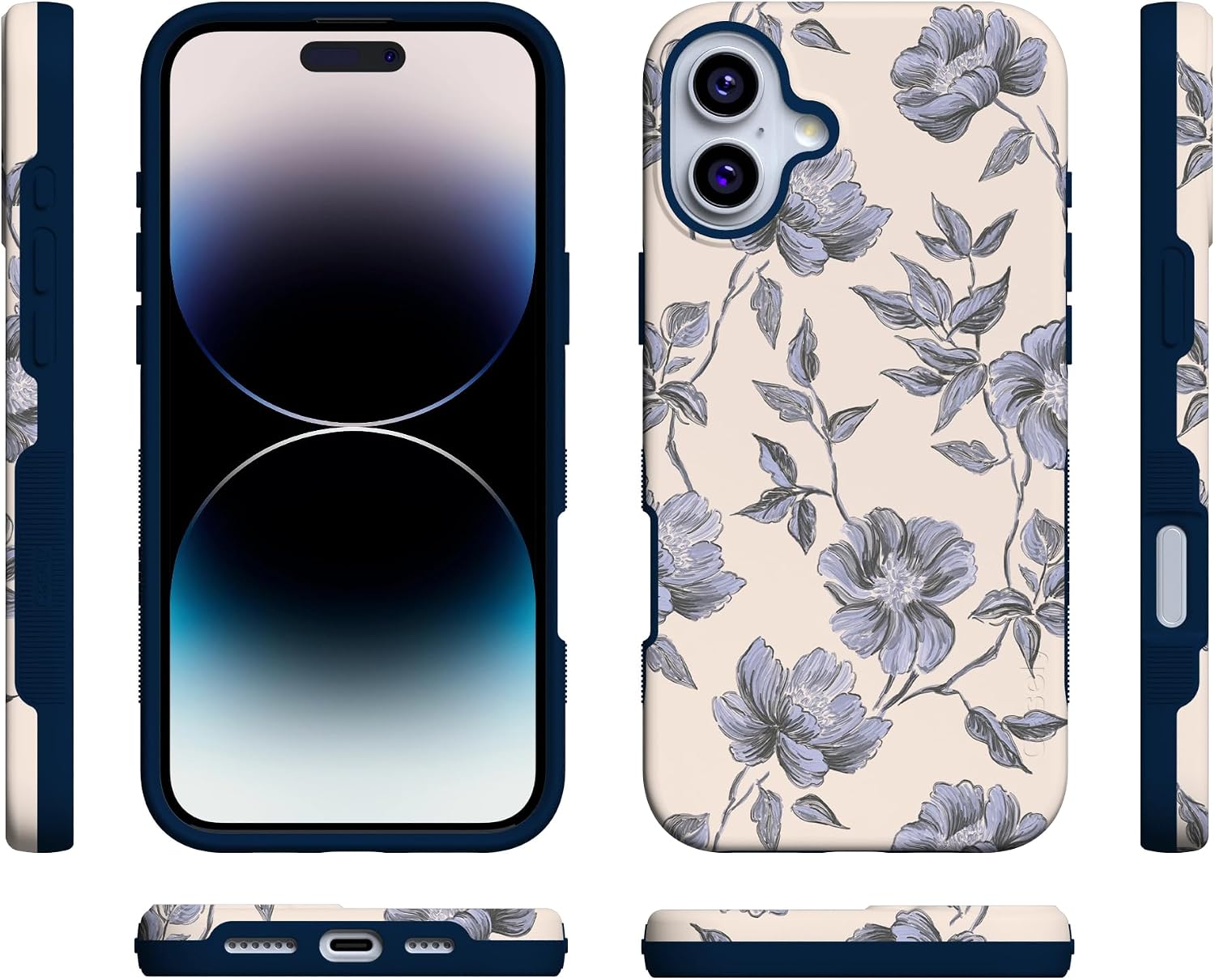Casely iPhone 16 Plus Case | Ink & Iris | Vintage Floral | Bold Protective Design | Compatible with MagSafe