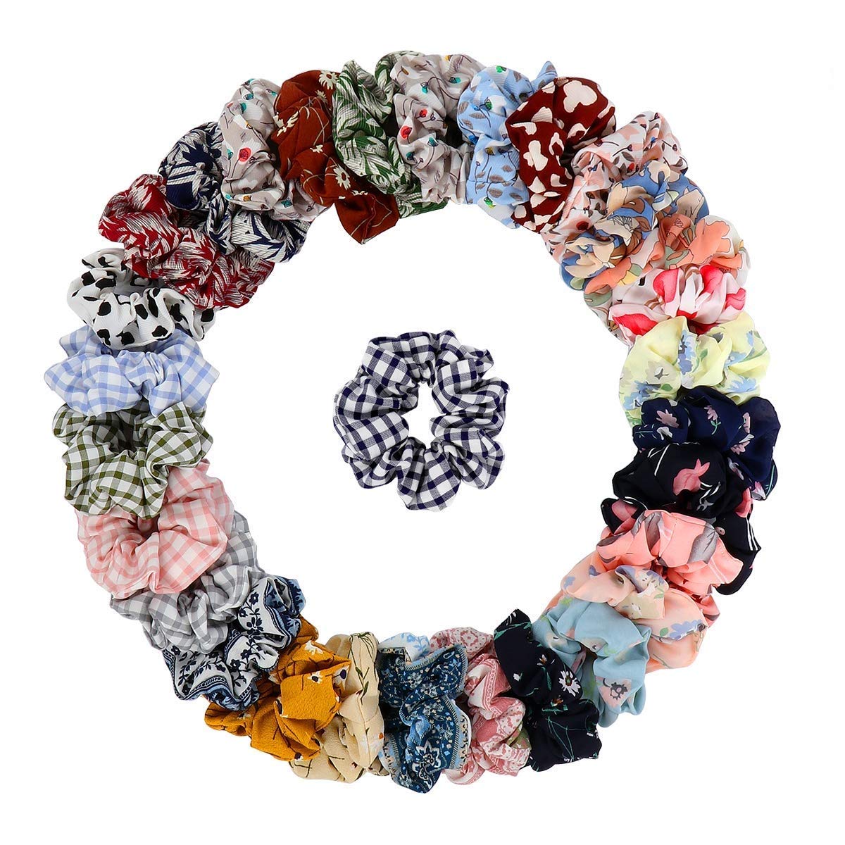 FAMEZA 14 Colors Chiffon Flower Hair Scrunchies Hair Bow Chiffon Ponytail Holder, Including 8 Colors Chiffon Flower Hair Scrunchies and 6 Solid Colors Chiffon Hair Ties for Women (STYLE 1) Multicolor-image-18