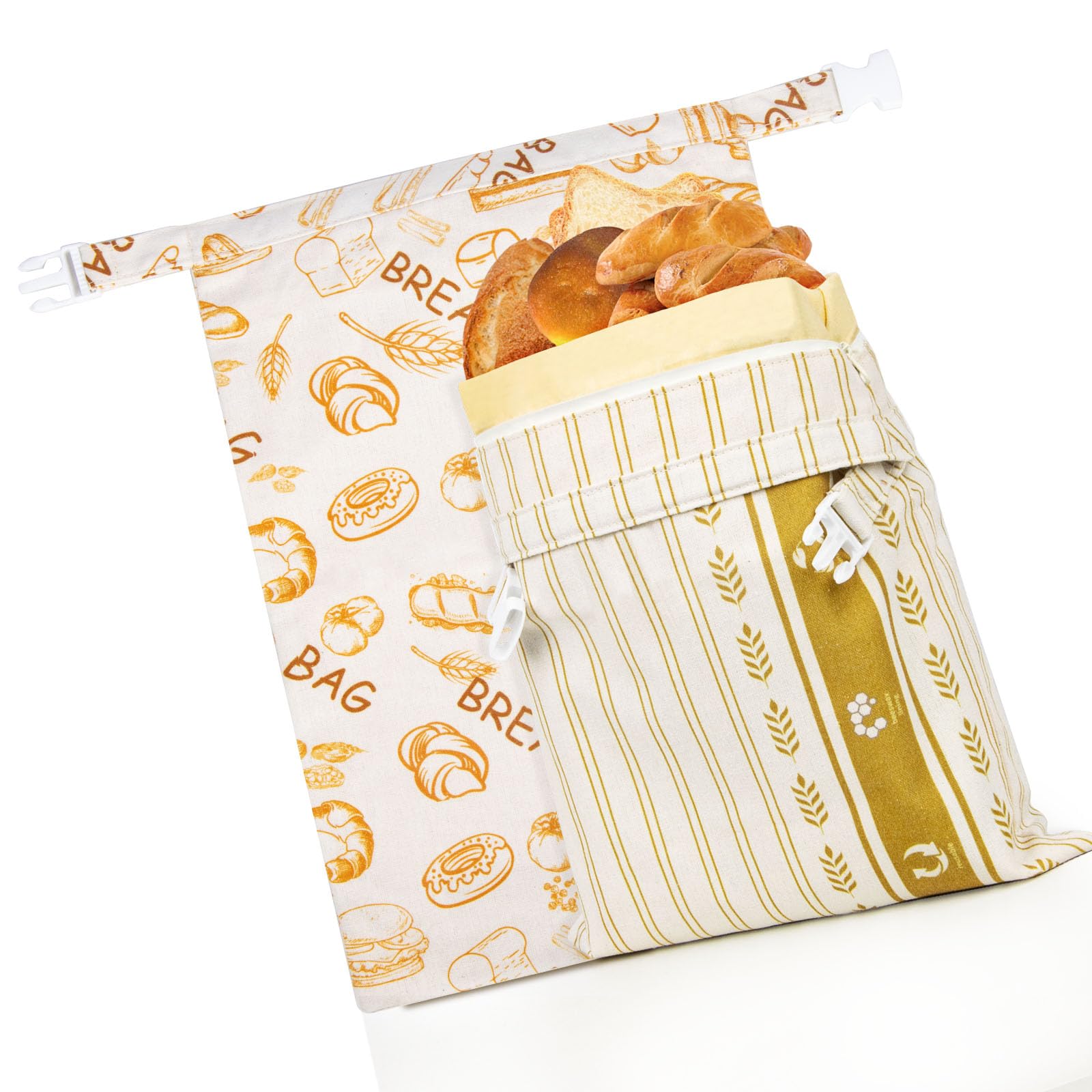 Reusable Bread Bags for Homemade (2 Pack) - XL Sourdough Bread Bags Boxes, Natural Cotton Beeswax Storage Container, Sourdough Wraps with Zipper Closure, Large Capacity, Fresh and Refrigerable