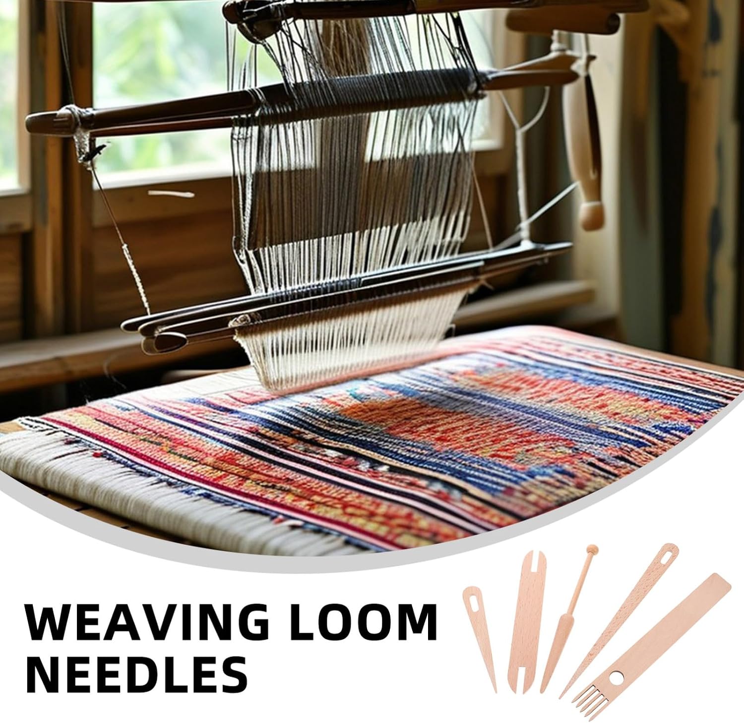 TEHAUX 1set Wooden Weaving Accessories Hand Tools Mini Tapestry Weaving Kit Wooden Shuttle and Needles for Crafts Travel-Friendly Design