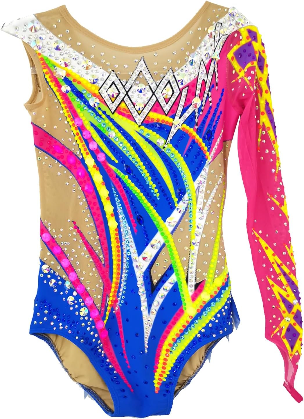 girls' colorful one sleeved artistic gymnastics uniform professionally customized competition clothing