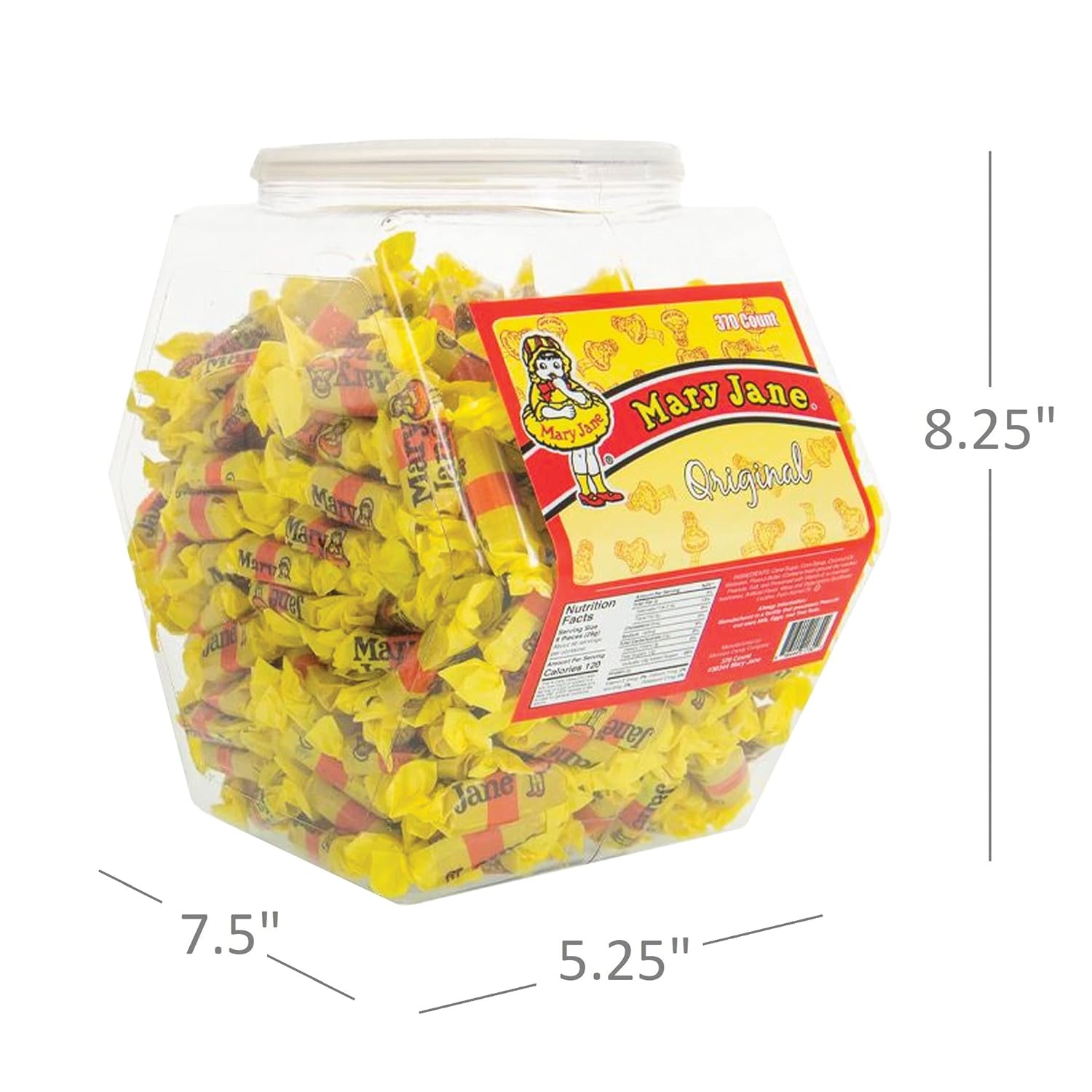 Mary Jane Candy Bulk Tub - 370 Individually Wrapped Candies in Reusable Plastic Container - Bite Size Retro Candy Taffy