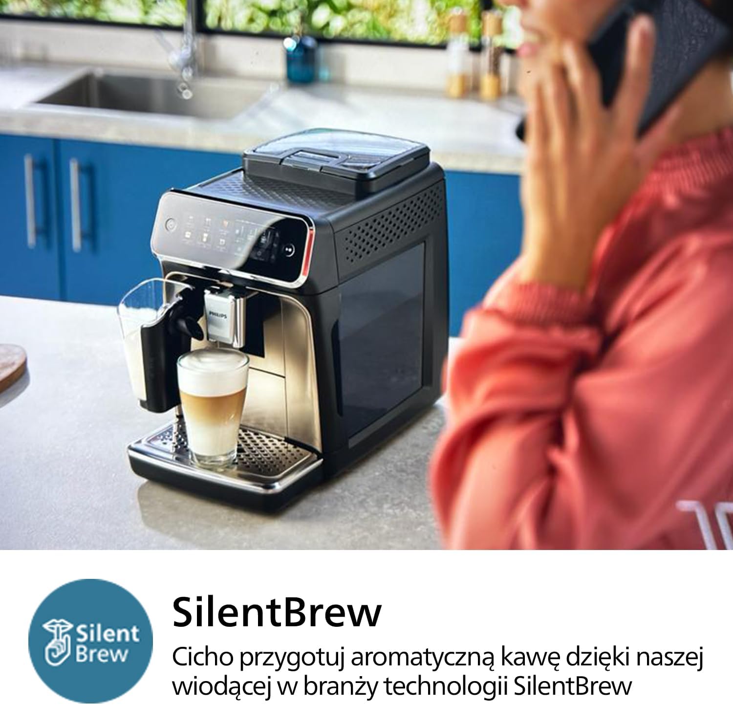 Philips Ekspres do kawy z serii 3300 w pełni zautomatyzowany - 6 napojów, Nowoczesny, Kolorowy ekran dotykowy, LatteGo, SilentBrew, Młynek w 100% ceramiczny, Filtr AquaClean, Czarny chrom (EP3347/90)