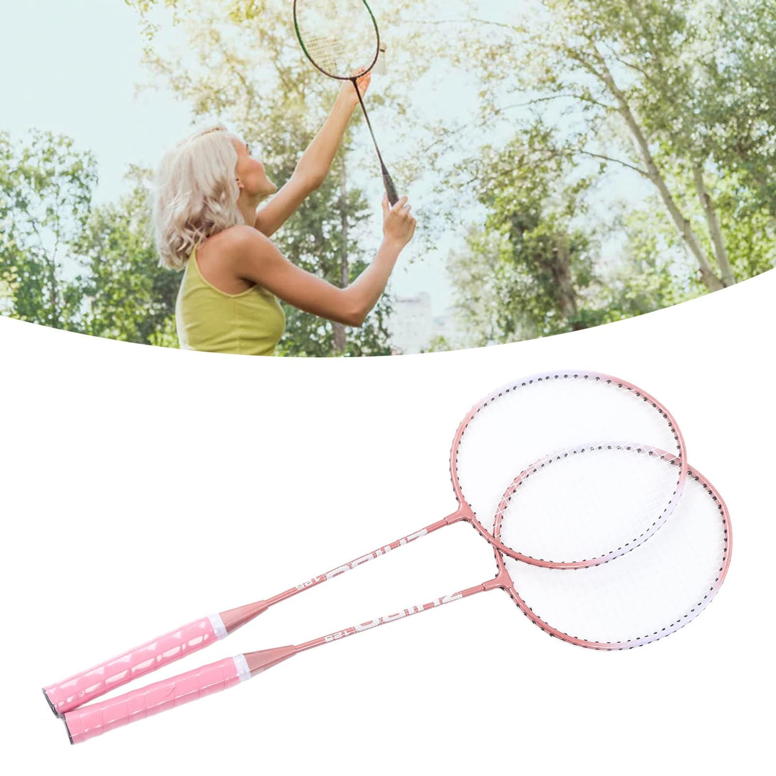 Racchette da Badminton Rosa Coppia di 2 con Impugnatura Antiscivolo per Giochi All'aperto in Giardino Badminton Esterno