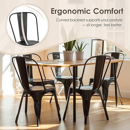 Miniatura 5 de Juego de 2 sillas de comedor de metal, sillas Tolix apilables para interiores y exteriores, para cocina, cafetería, restaurante, bistró y patio,