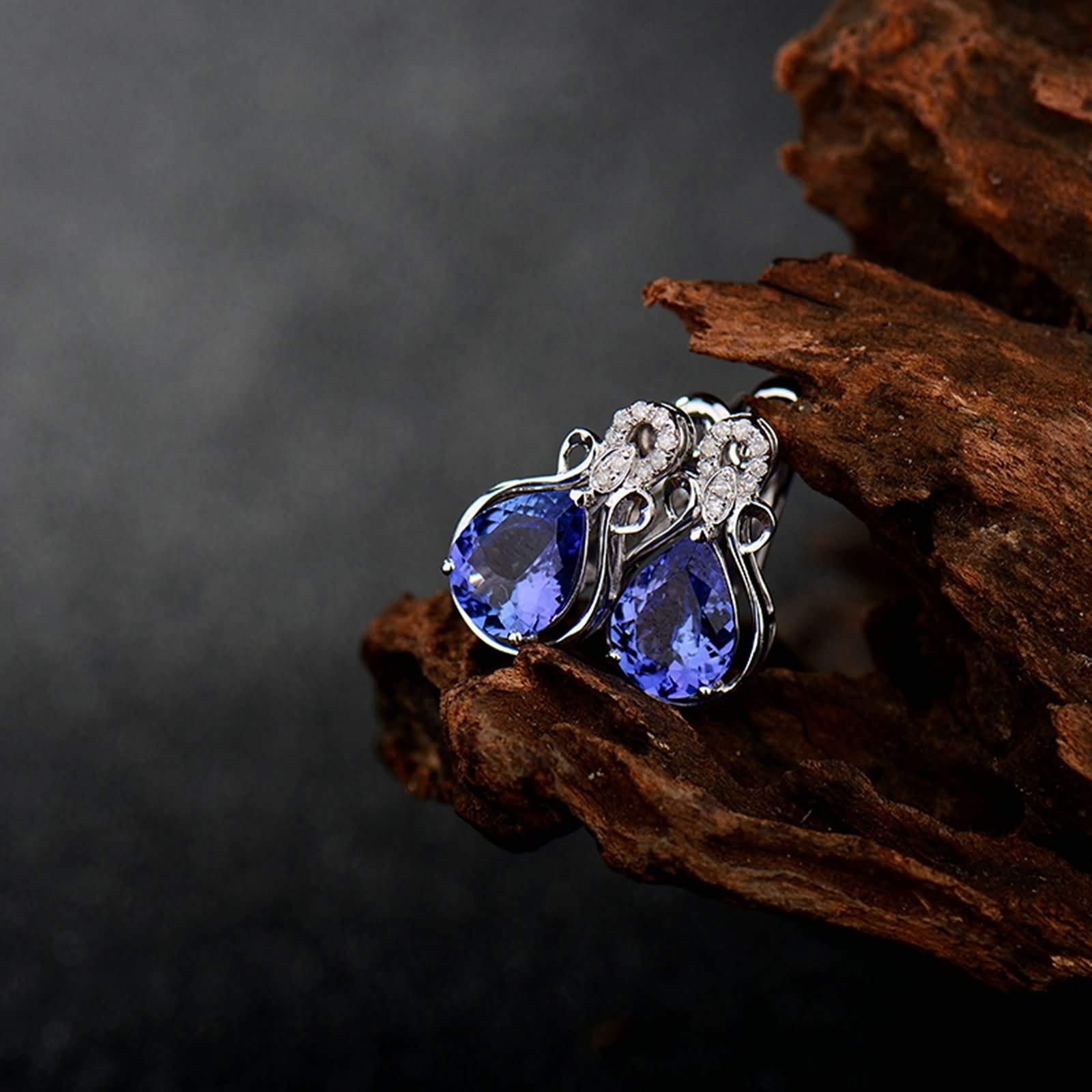 Epinki Weißgold 18K Ohrringe Mädchen, Unique Ohrschmuck mit Tansanit 2.79ct Blau, Geburtstag Geschenke für Frauen Mutter/Freundin, Weiß Gold Blau